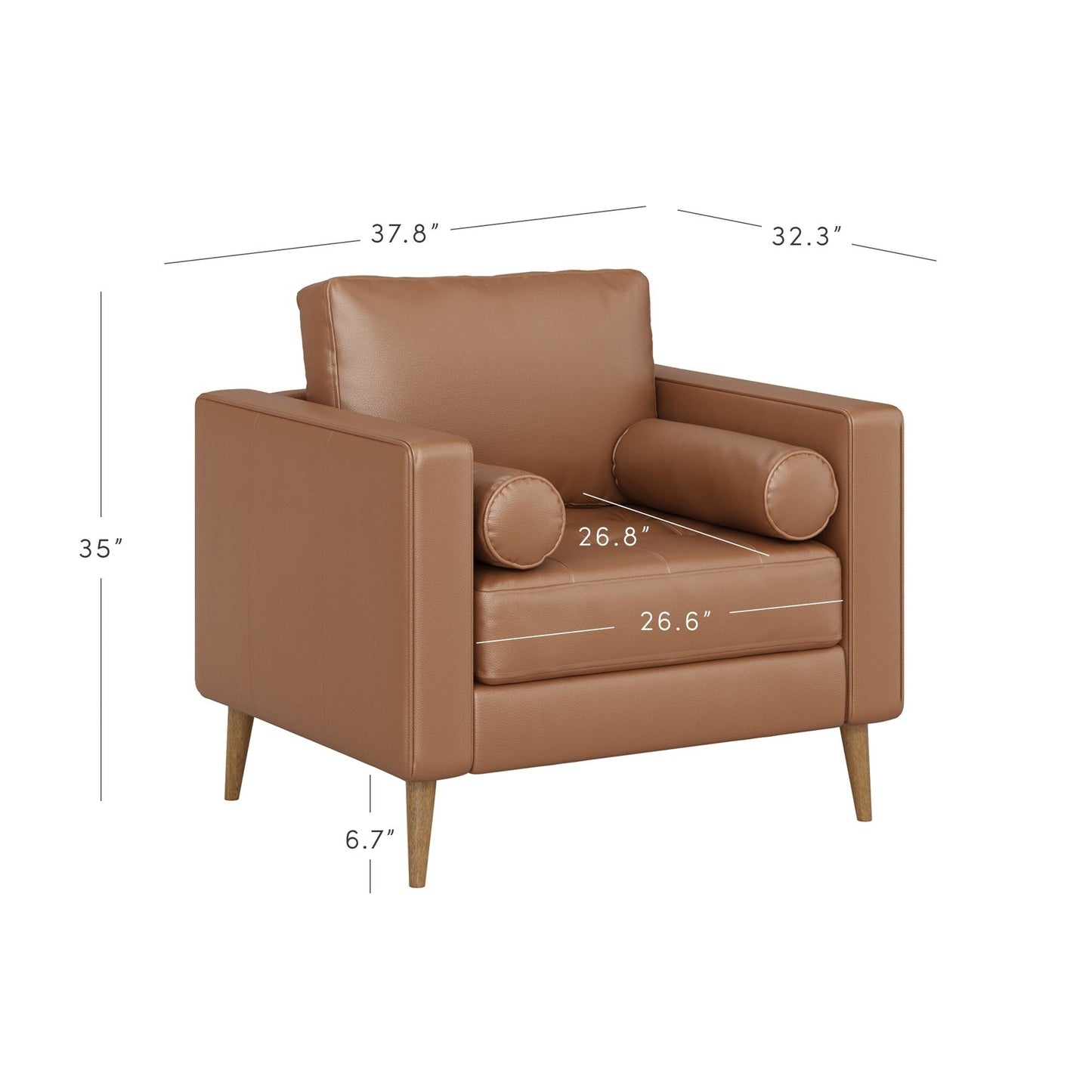 Divano Breeze Mid Century Modern, divano in pelle con cuscino trapuntato e struttura in legno massello