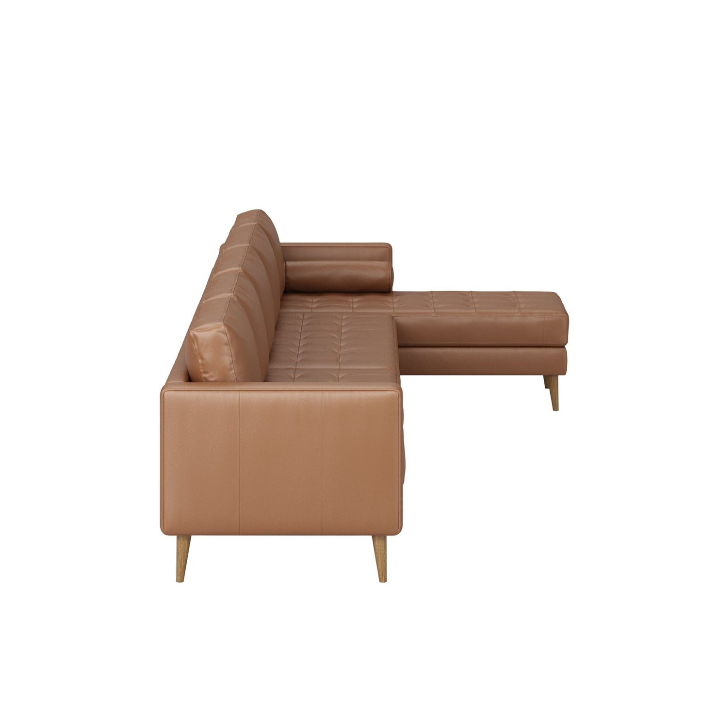 Divano Breeze Mid Century Modern, divano in pelle con cuscino trapuntato e struttura in legno massello