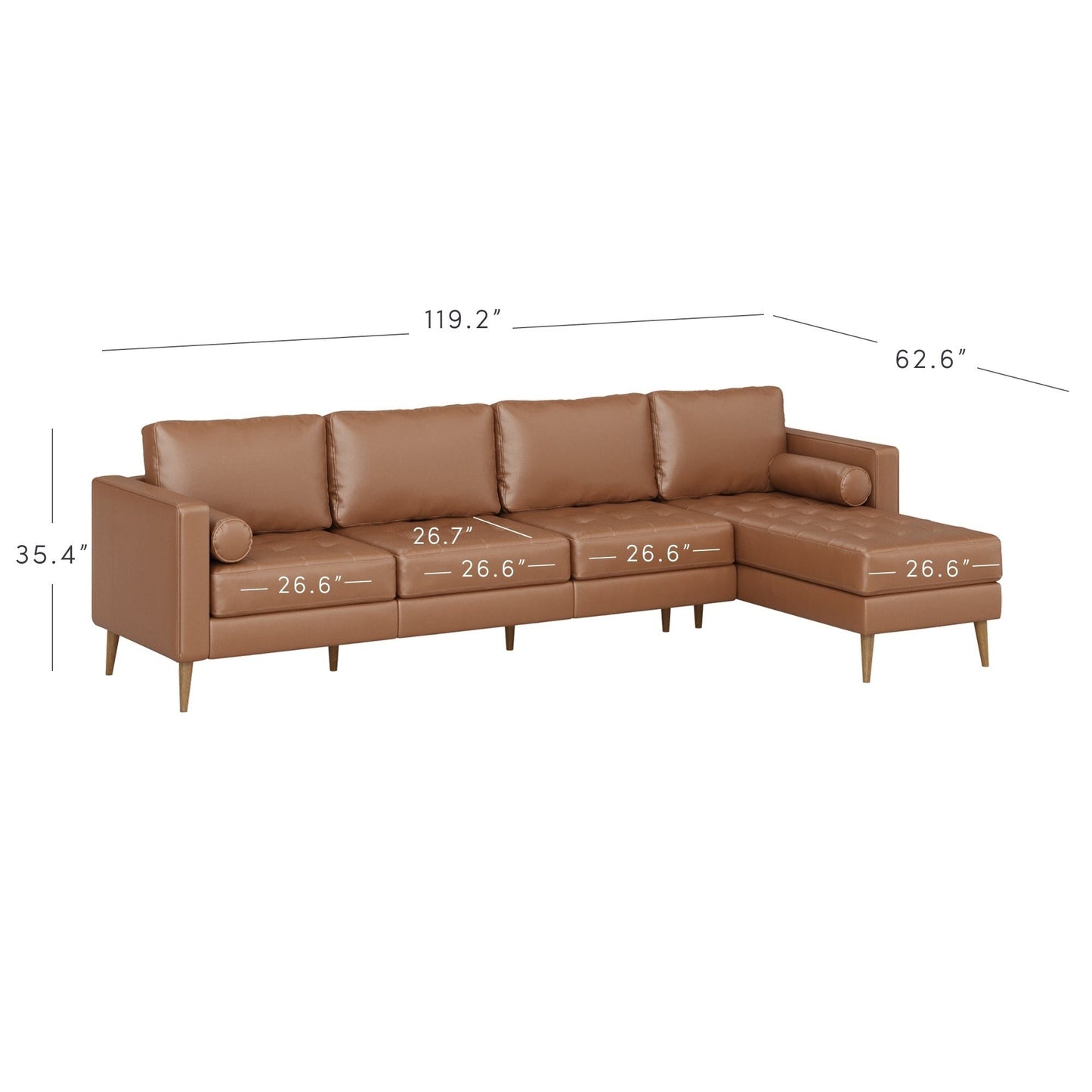 Divano Breeze Mid Century Modern, divano in pelle con cuscino trapuntato e struttura in legno massello