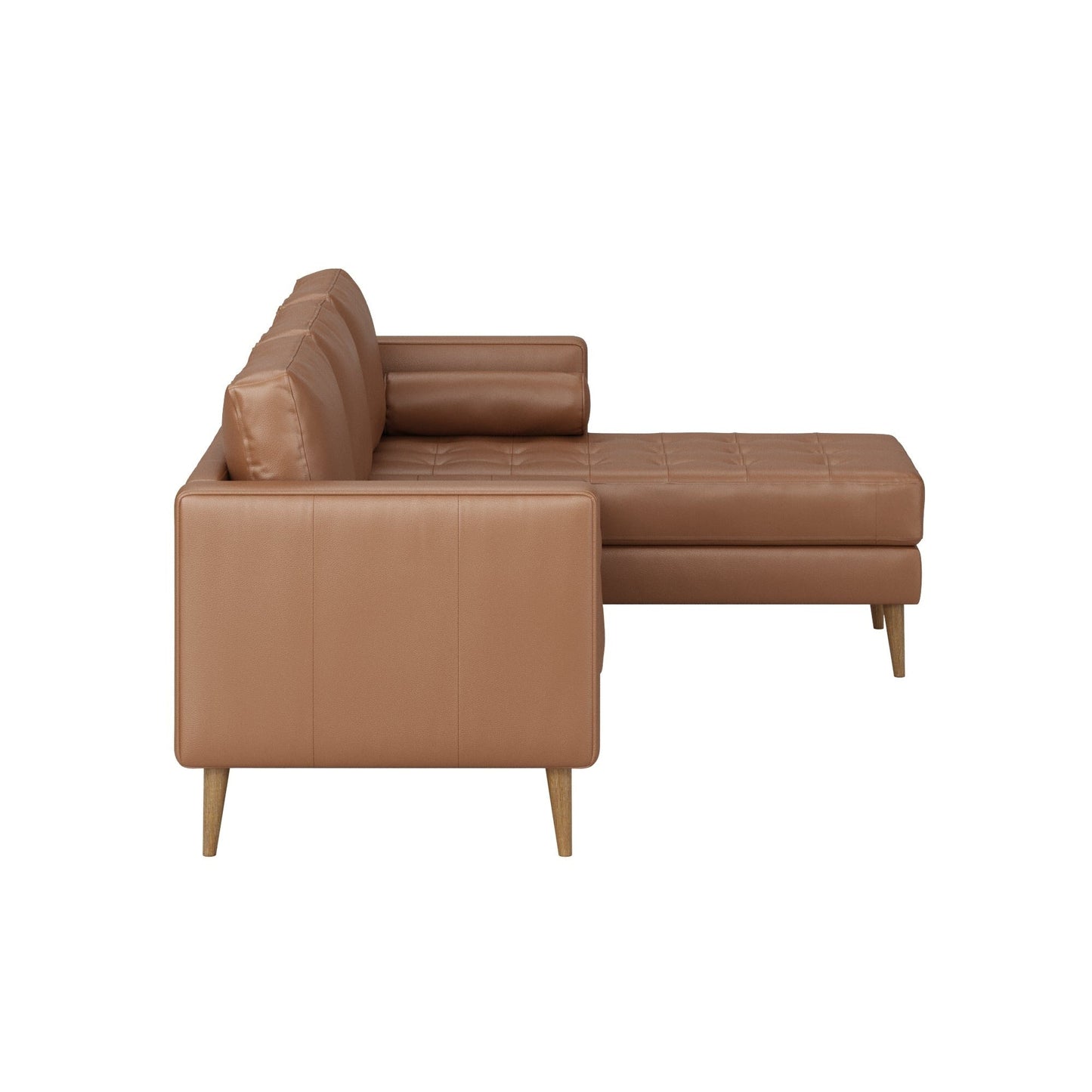 Divano Breeze Mid Century Modern, divano in pelle con cuscino trapuntato e struttura in legno massello