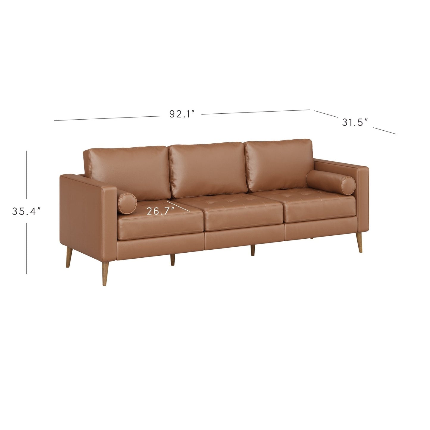 Divano Breeze Mid Century Modern, divano in pelle con cuscino trapuntato e struttura in legno massello
