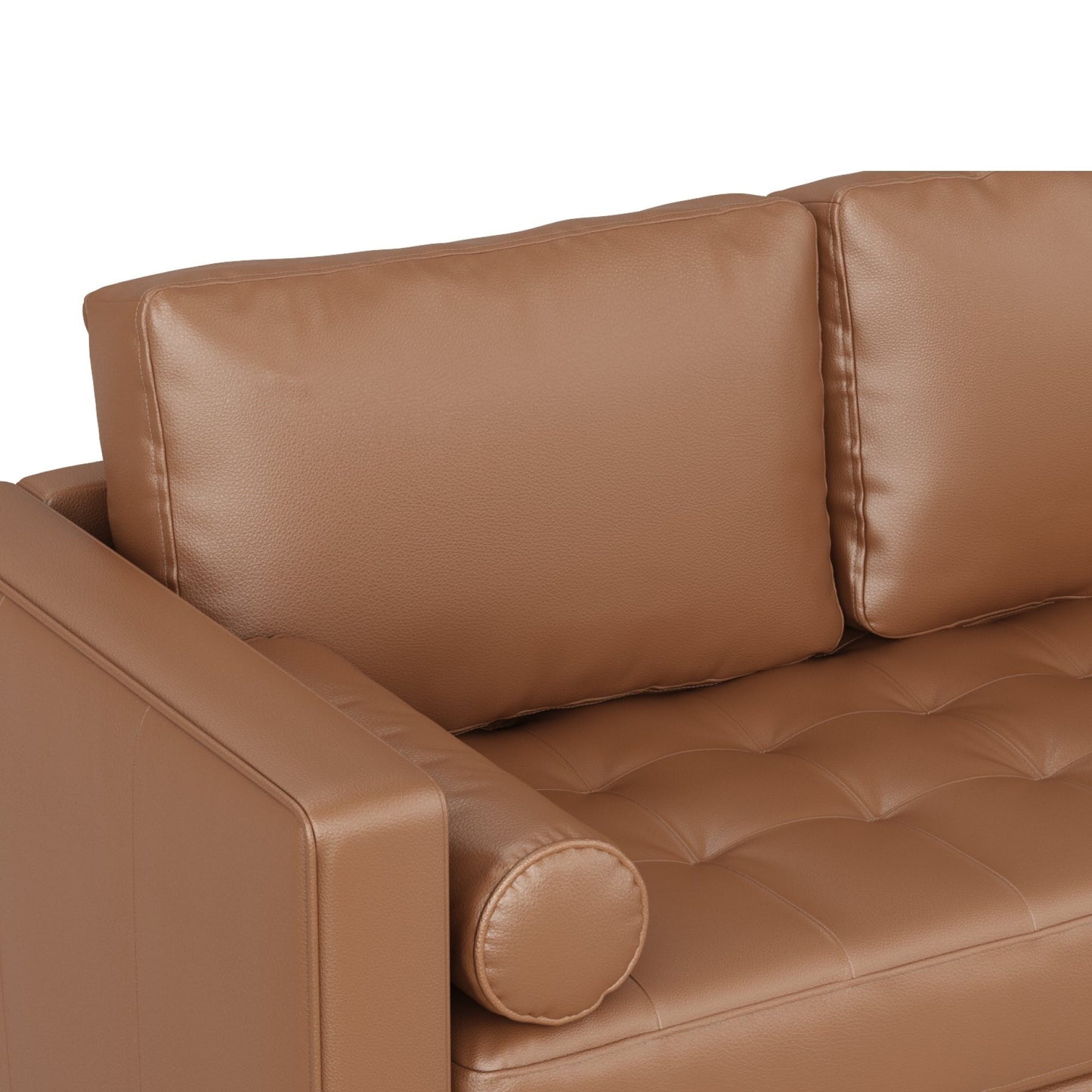 Divano Breeze Mid Century Modern, divano in pelle con cuscino trapuntato e struttura in legno massello