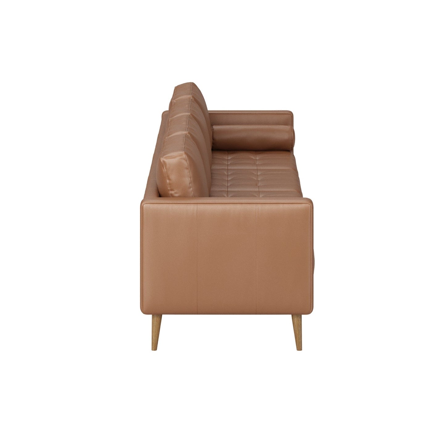 Divano Breeze Mid Century Modern, divano in pelle con cuscino trapuntato e struttura in legno massello