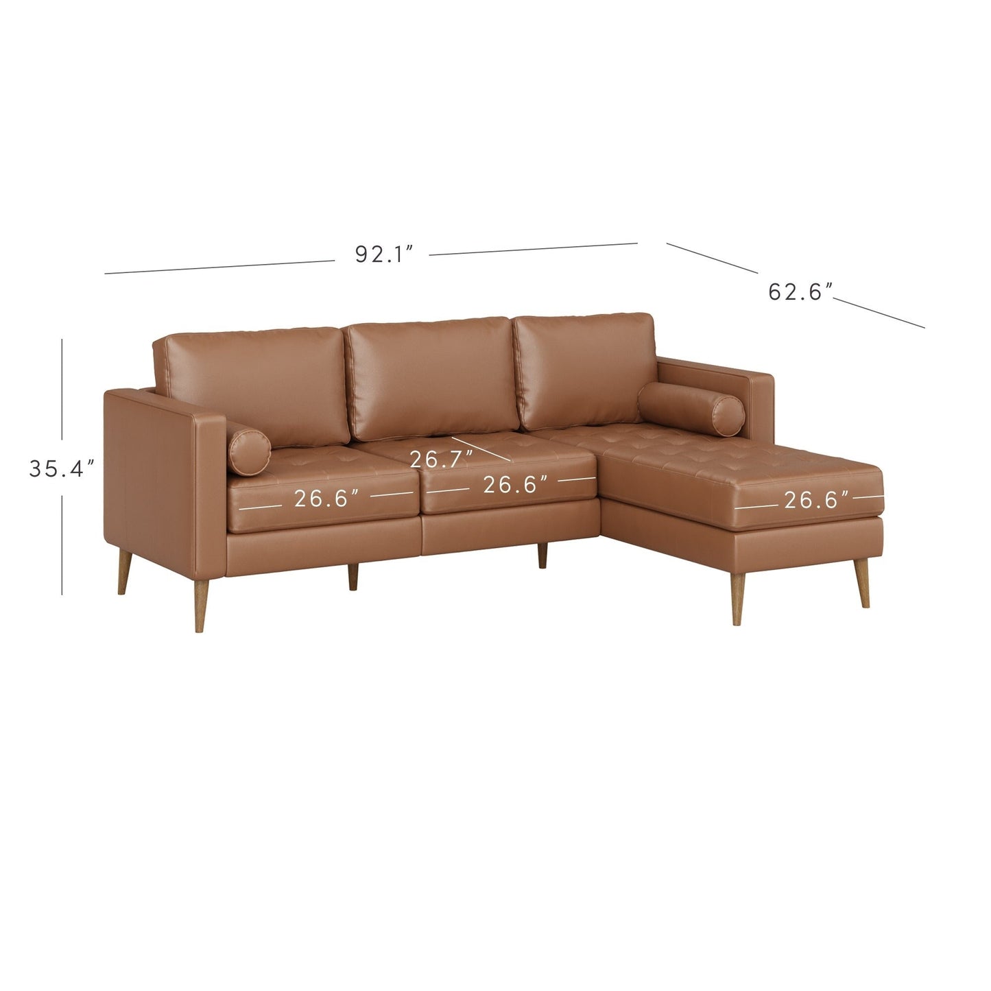 Divano Breeze Mid Century Modern, divano in pelle con cuscino trapuntato e struttura in legno massello