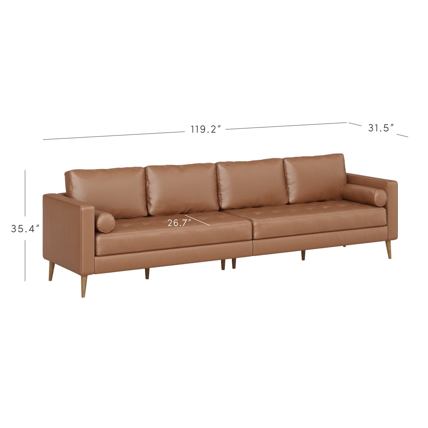 Divano Breeze Mid Century Modern, divano in pelle con cuscino trapuntato e struttura in legno massello