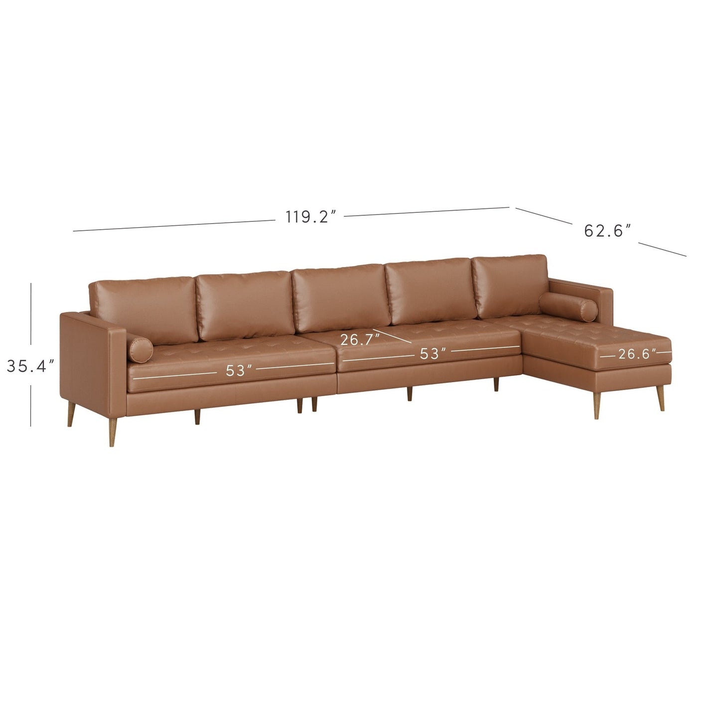 Divano Breeze Mid Century Modern, divano in pelle con cuscino trapuntato e struttura in legno massello