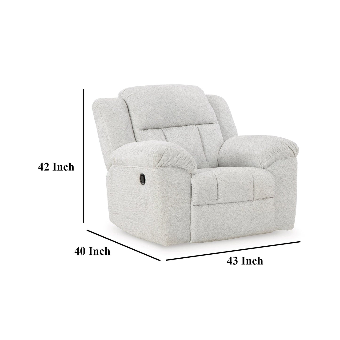 Poltrona reclinabile manuale Briar, in poliestere bianco, braccioli con cuscino