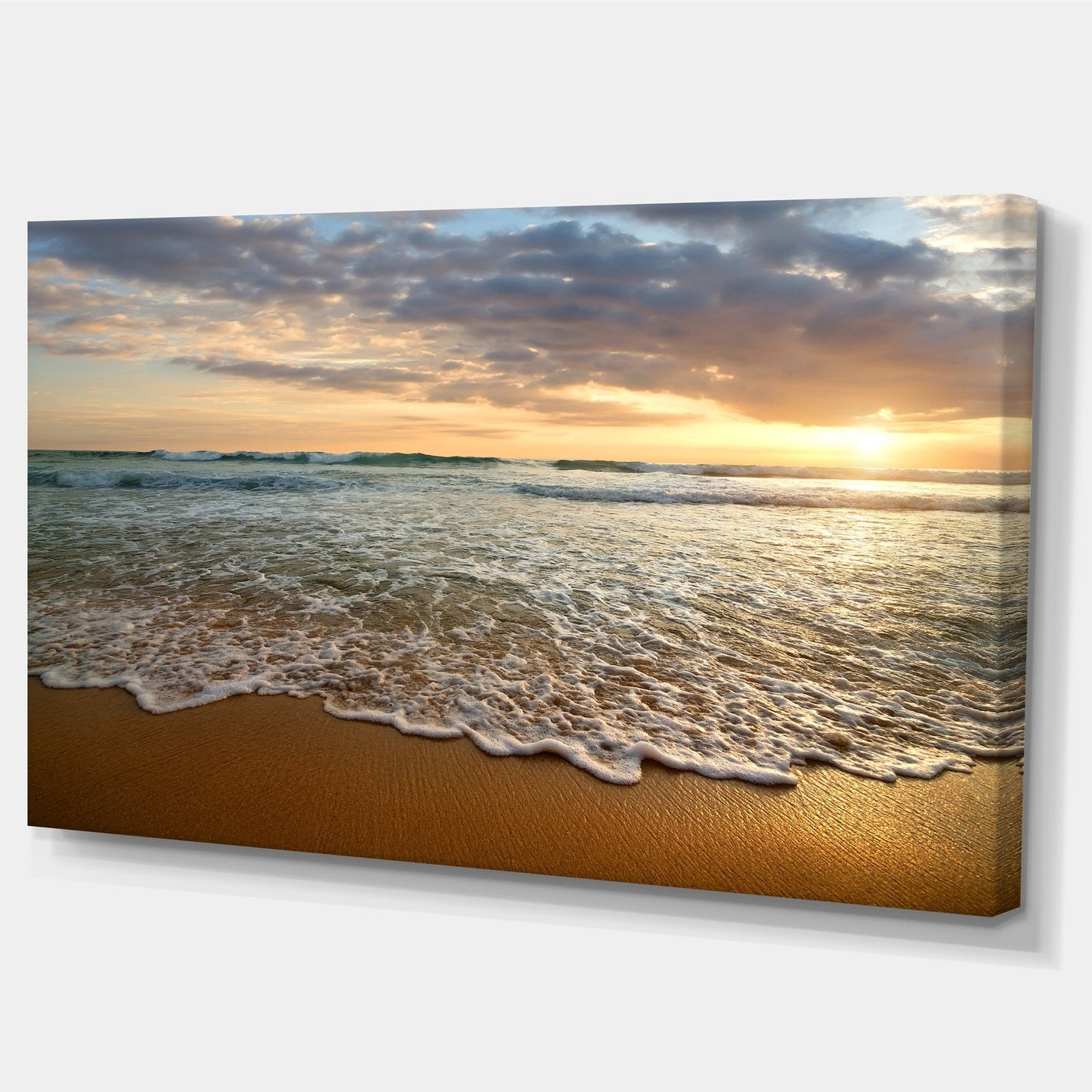 Tramonto luminoso e nuvoloso nell'oceano calmo - Tela artistica con paesaggio marino contemporaneo