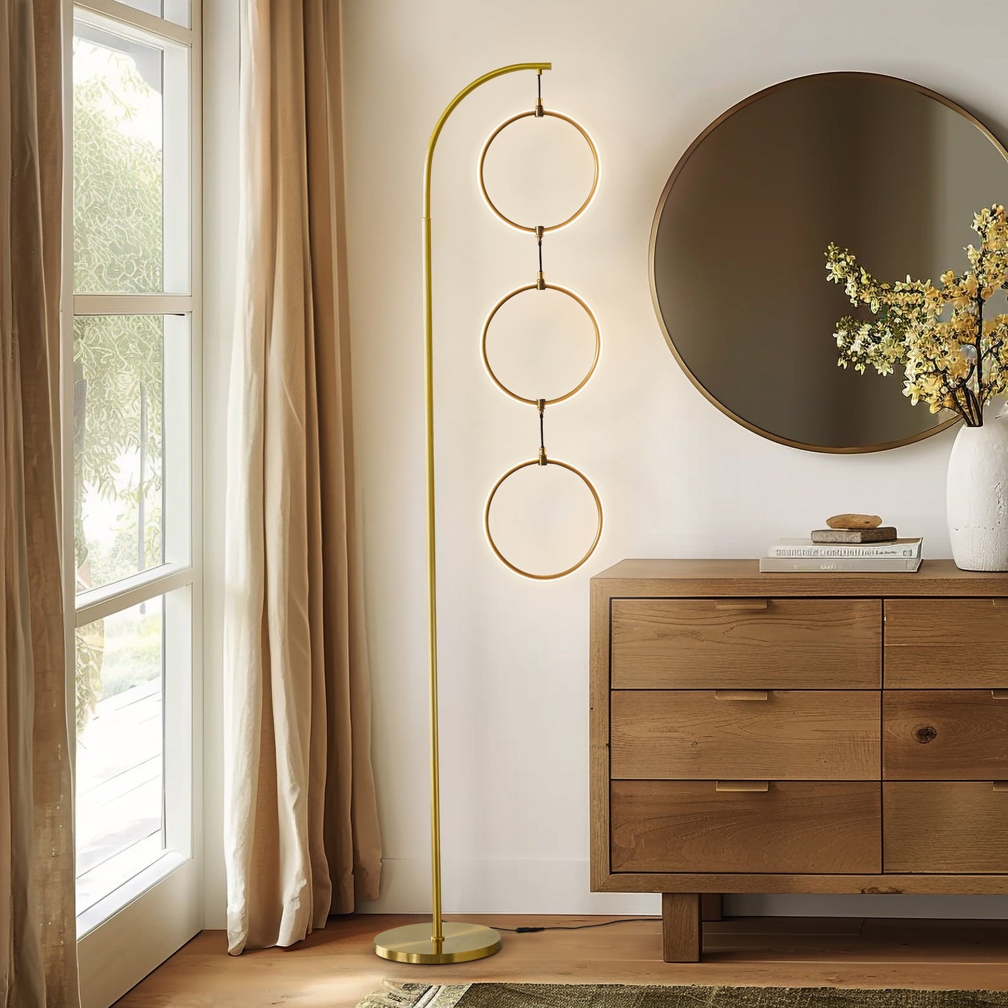 Lampada da terra super luminosa a LED Brightech Nova da 74 pollici con 3 anelli luminosi industriali e dimmer a 3 vie
