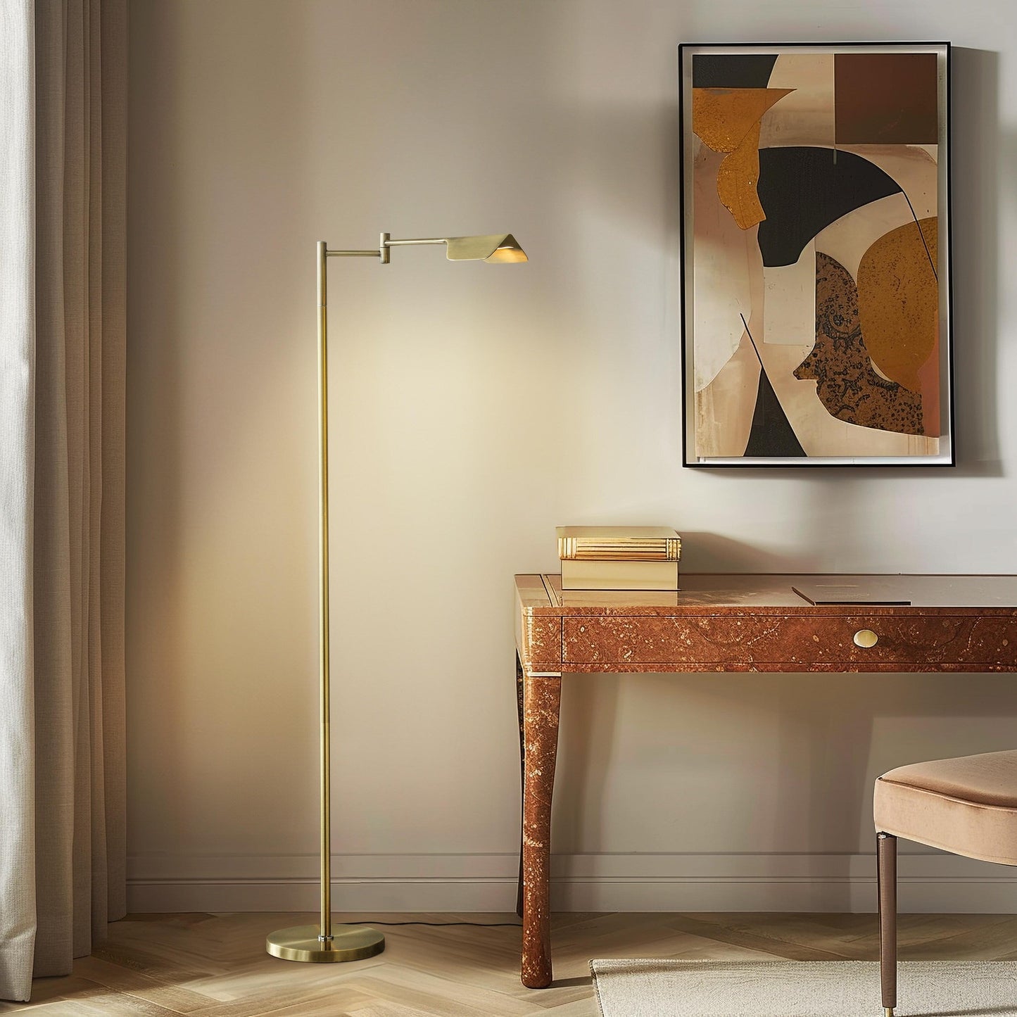 Lampada da terra a LED Brightech Leaf da 53 pollici con dimmer industriale a 3 vie e paralume Empire in metallo ottone