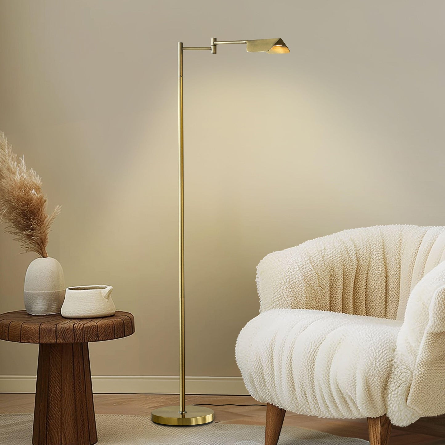 Lampada da terra a LED Brightech Leaf da 53 pollici con dimmer industriale a 3 vie e paralume Empire in metallo ottone