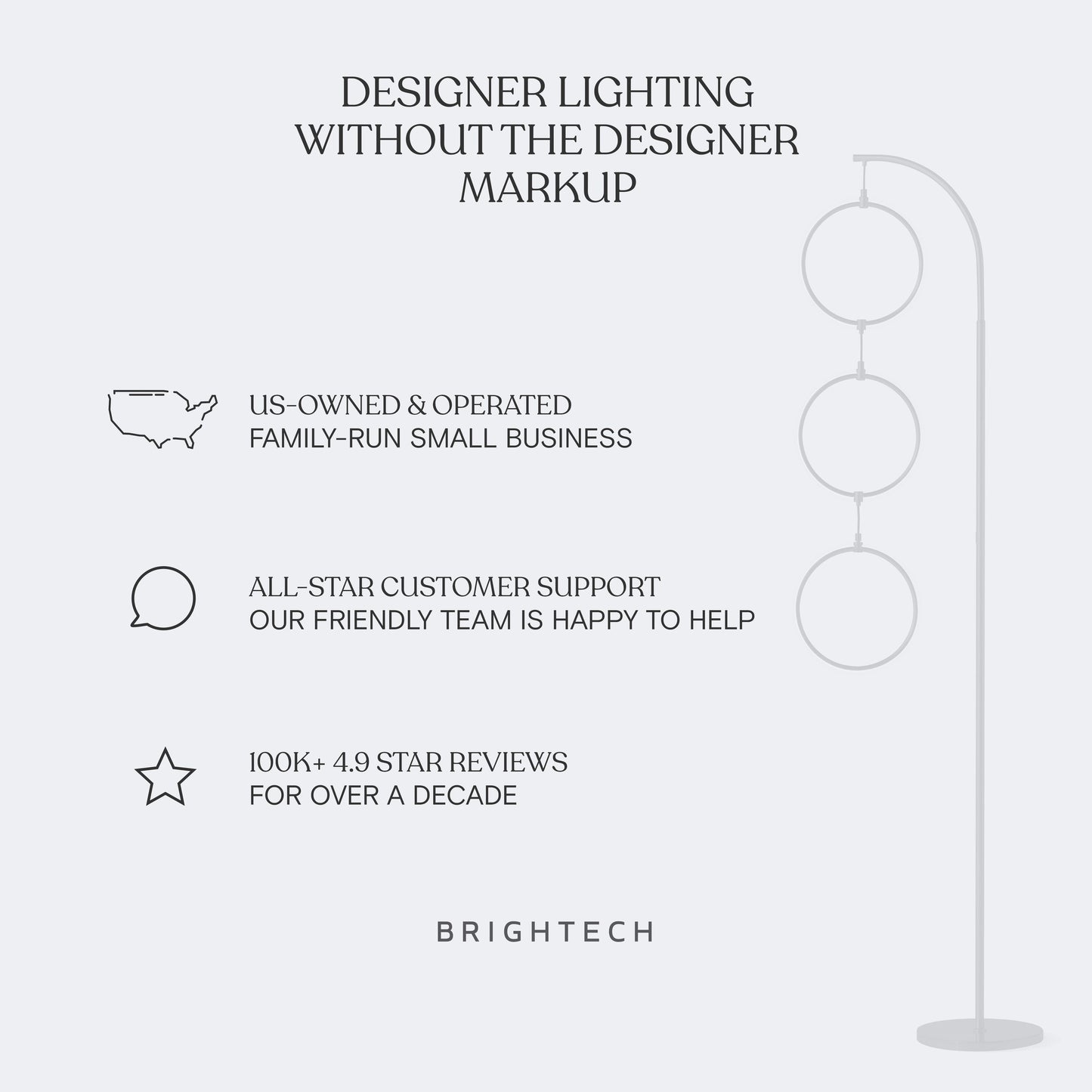 Lampada da terra super luminosa a LED Brightech Nova da 74 pollici con 3 anelli luminosi industriali e dimmer a 3 vie
