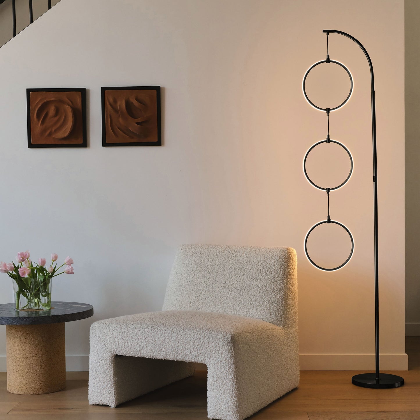 Lampada da terra super luminosa a LED Brightech Nova da 74 pollici con 3 anelli luminosi industriali e dimmer a 3 vie
