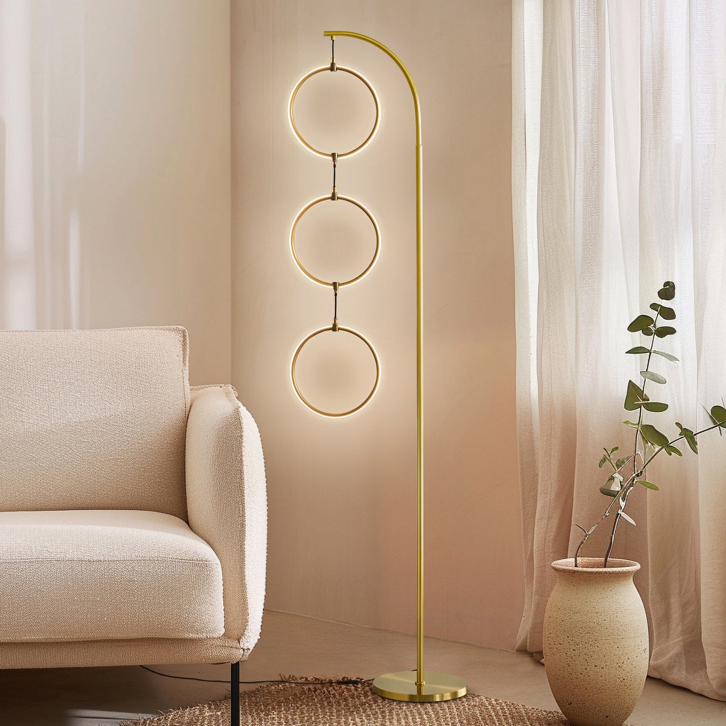 Lampada da terra super luminosa a LED Brightech Nova da 74 pollici con 3 anelli luminosi industriali e dimmer a 3 vie