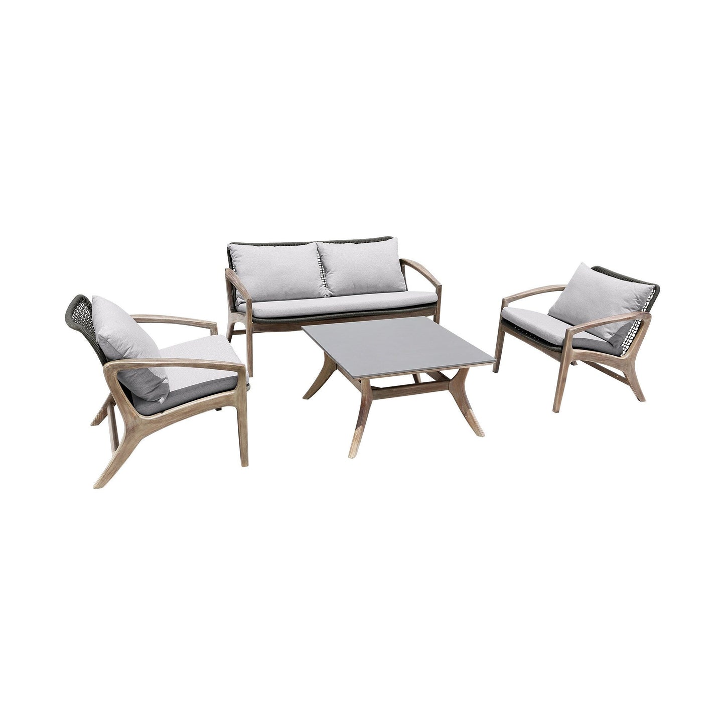 Set da chat Brighton in legno massello e corda, 4 pezzi