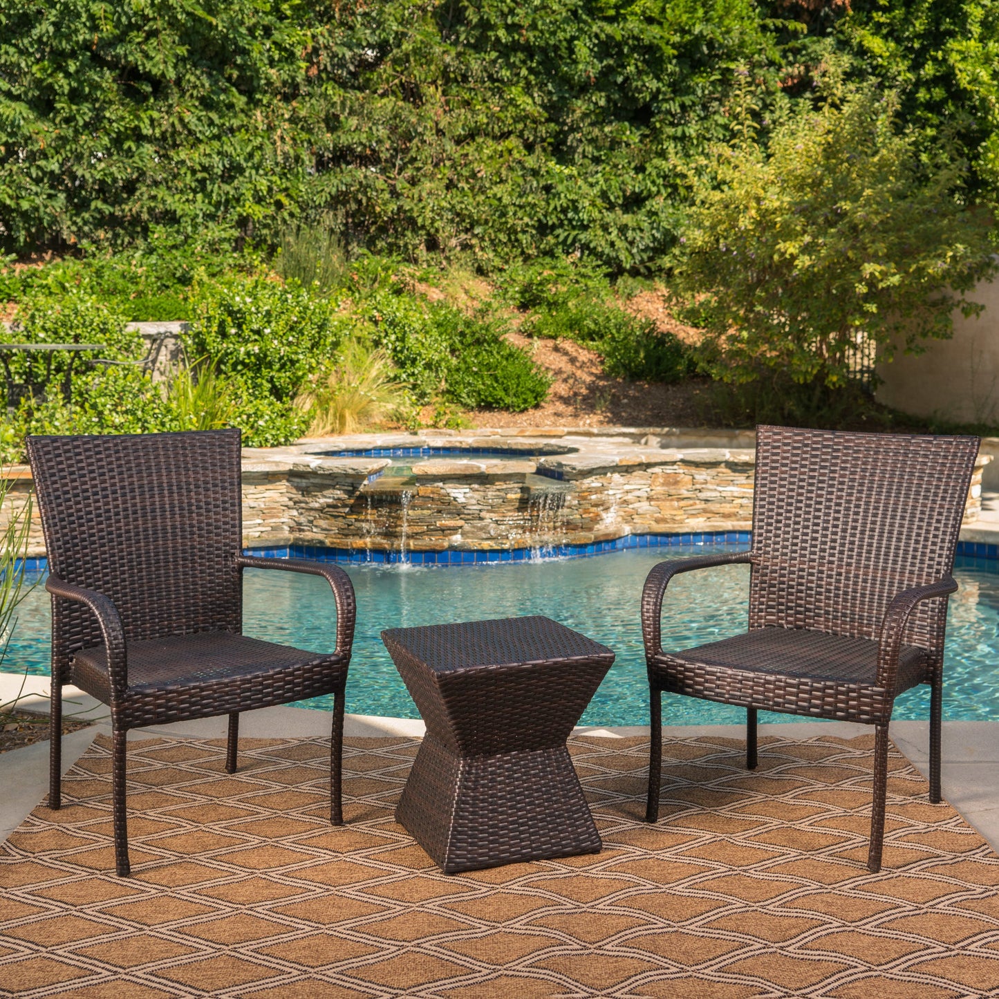 Set da salotto quadrato in vimini Bristol Outdoor da 3 pezzi di Christopher Knight Home