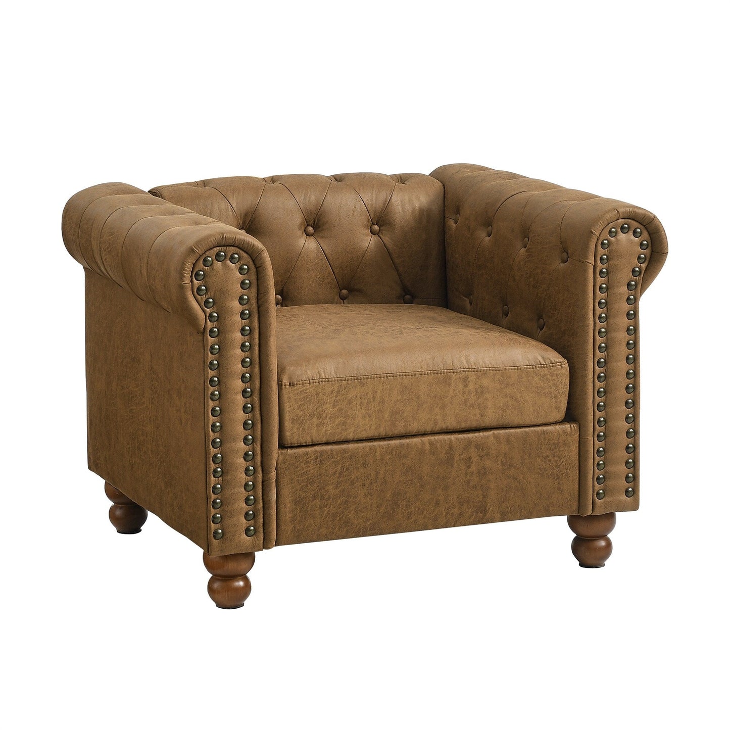 Divano monoposto imbottito in tessuto marrone da 32'' con design capitonné e robuste gambe in legno