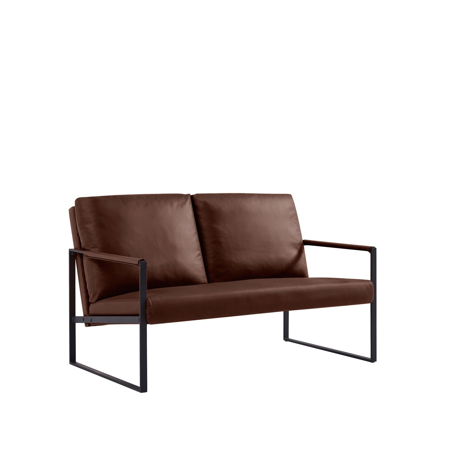 Divano a due posti in pelle PVC marrone 47.24 con schienale imbottito extra spesso e robusta struttura in metallo per soggiorno
