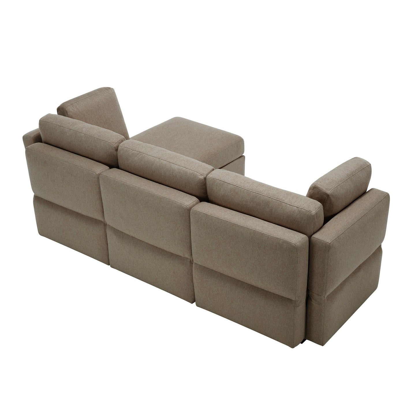 Divano componibile modulare marrone da 87,9'' a 3 posti con pouf, braccioli e schienali regolabili, sedili contenitore e cuscini spessi