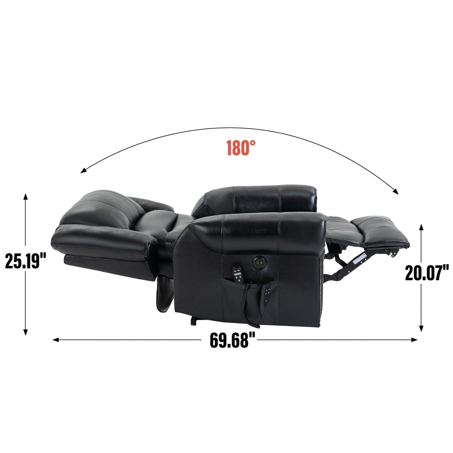 Poltrona reclinabile elettrica in vera pelle marrone con doppio motore, massaggio riscaldato, porte USB e funzione di reclinazione completa