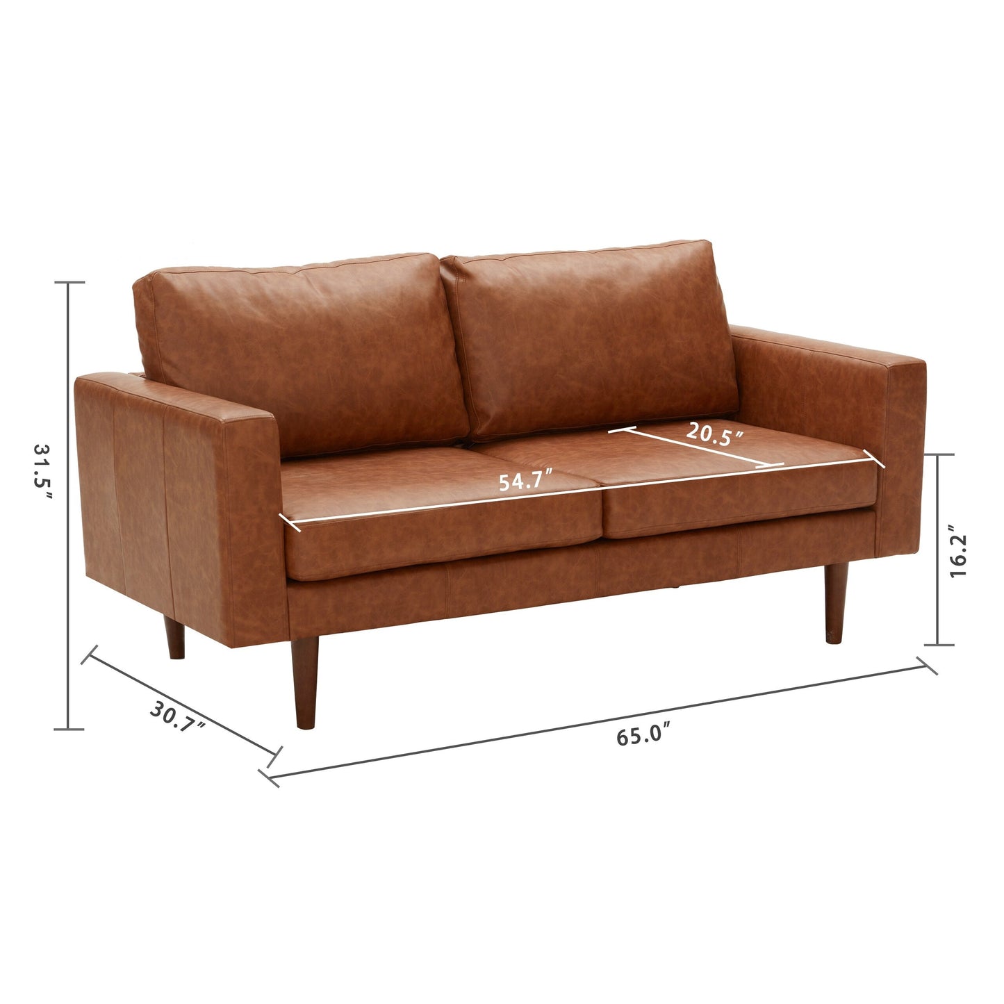 Divani a due posti in similpelle marrone Mid Century Modern 65 con struttura in legno massello e cuscino imbottito per soggiorno