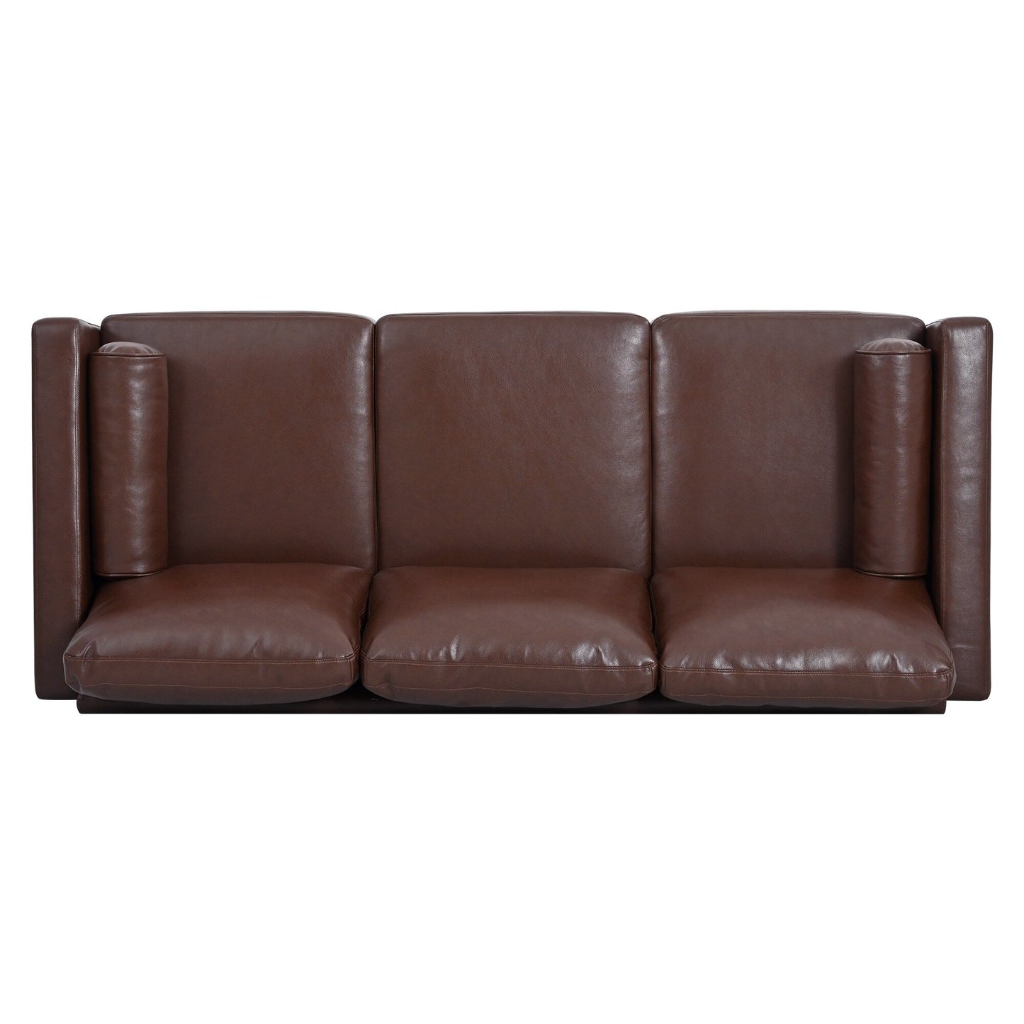 Divano a 3 posti in PU marrone Mid Century Modern 76,7 con struttura in ferro e legno per soggiorno