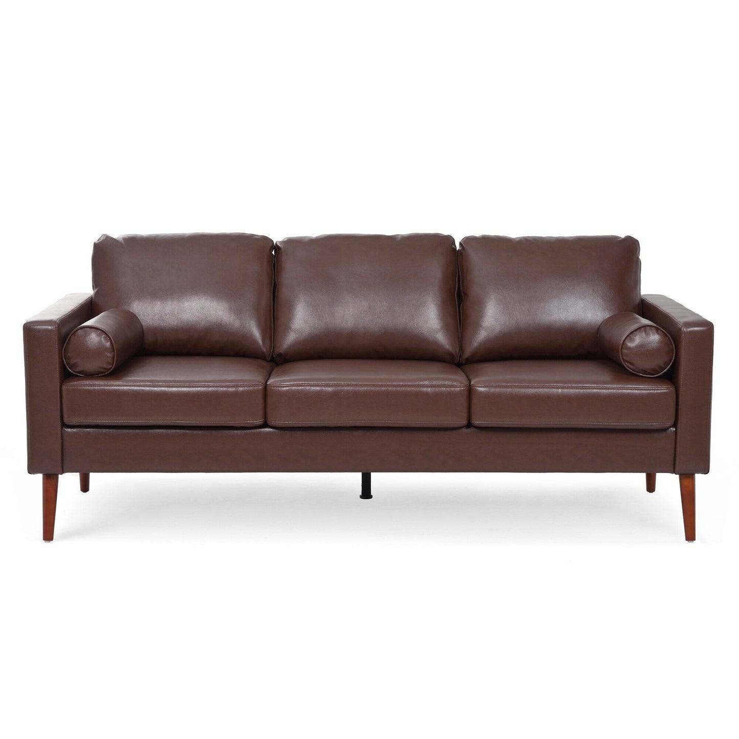 Divano a 3 posti in PU marrone Mid Century Modern 76,7 con struttura in ferro e legno per soggiorno