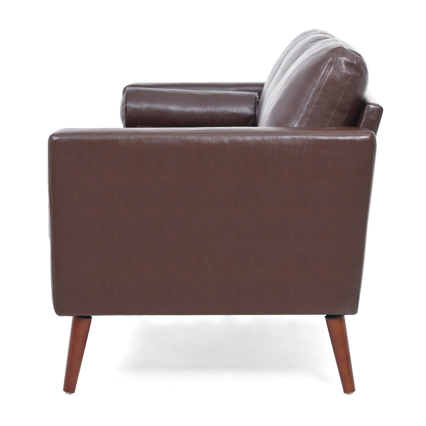 Divano a 3 posti in PU marrone Mid Century Modern 76,7 con struttura in ferro e legno per soggiorno