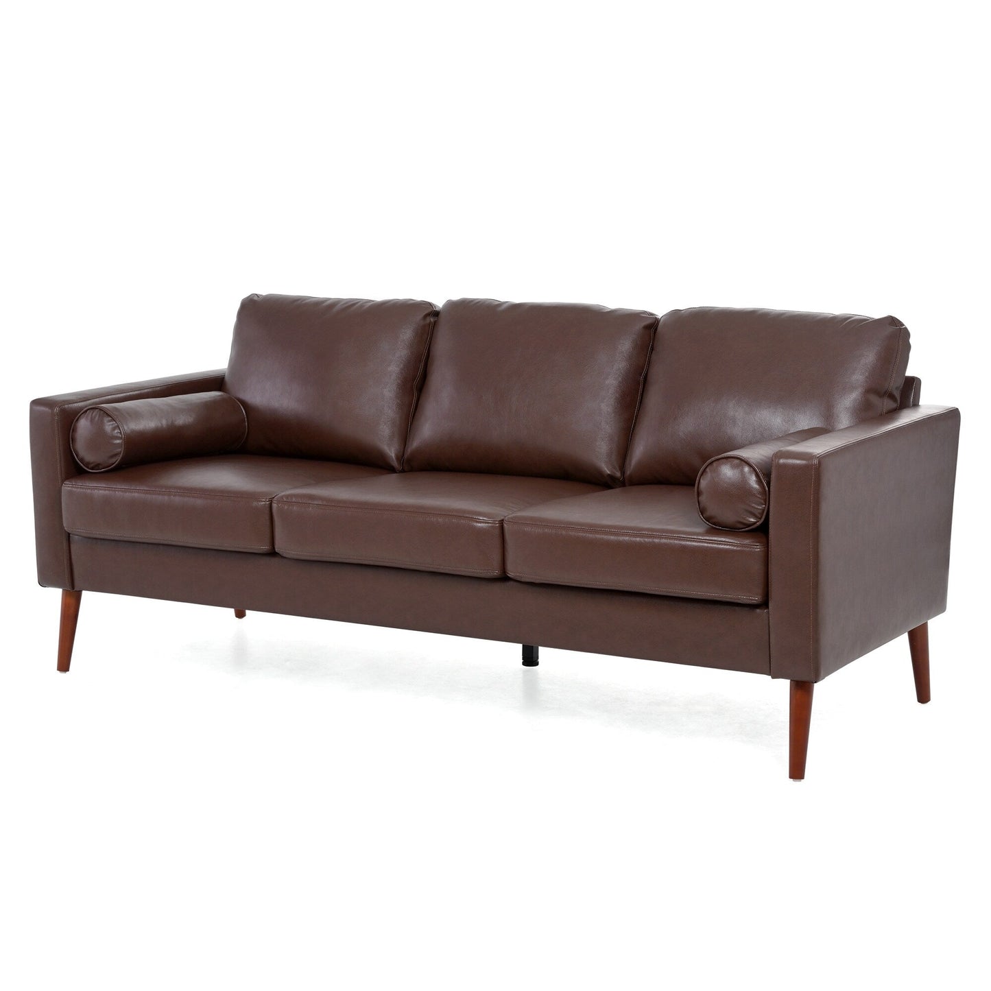 Divano a 3 posti in PU marrone Mid Century Modern 76,7 con struttura in ferro e legno per soggiorno