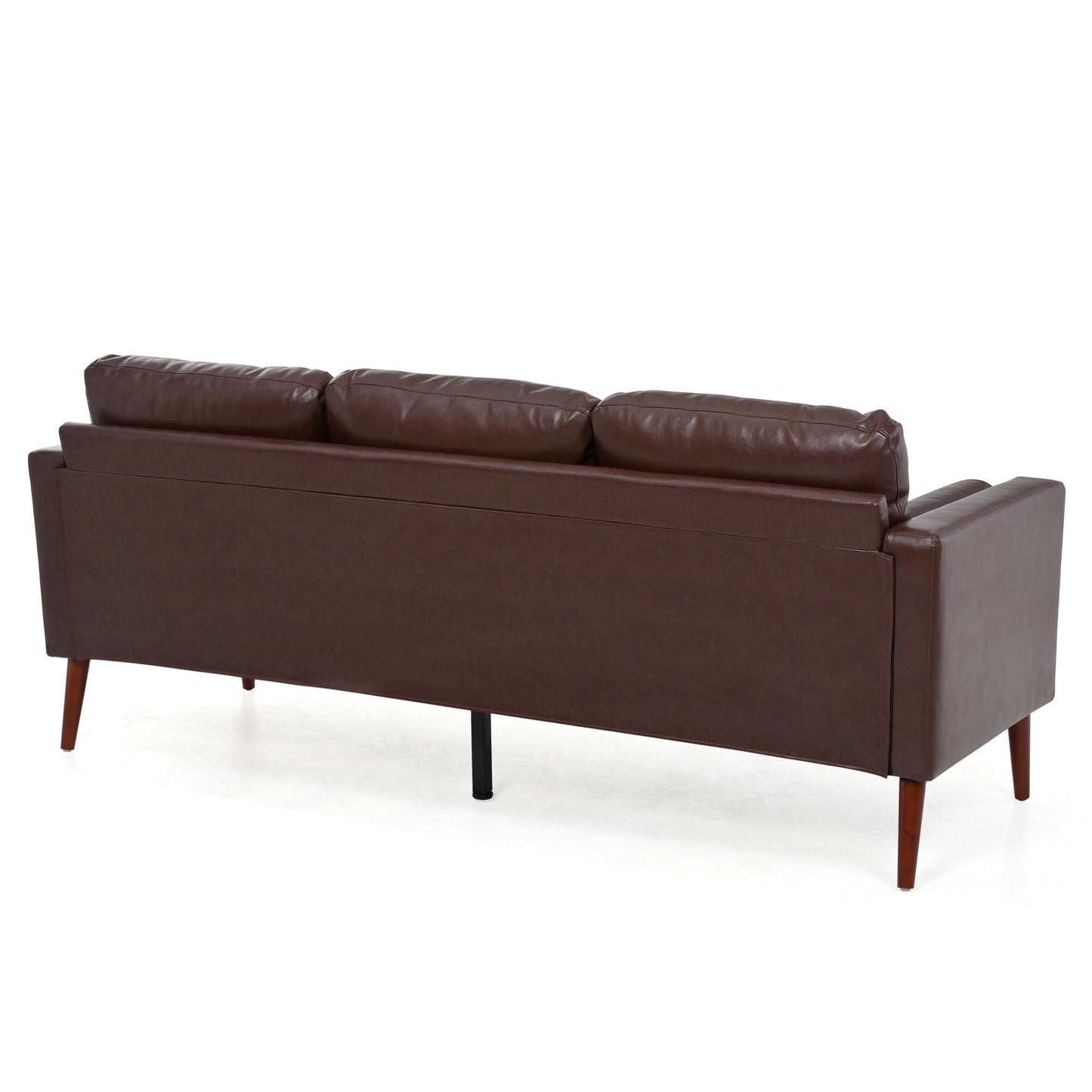 Divano a 3 posti in PU marrone Mid Century Modern 76,7 con struttura in ferro e legno per soggiorno