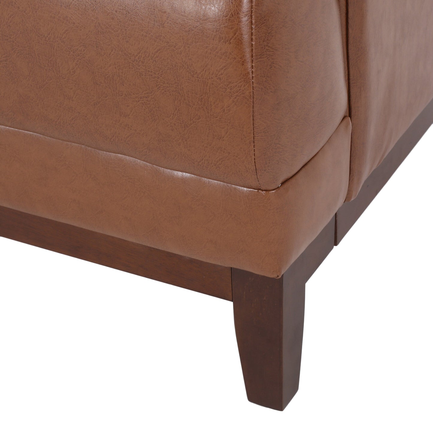 Divano moderno marrone 80.75 con bottoni, trapuntato, a 3 posti, con gambe in legno per soggiorno