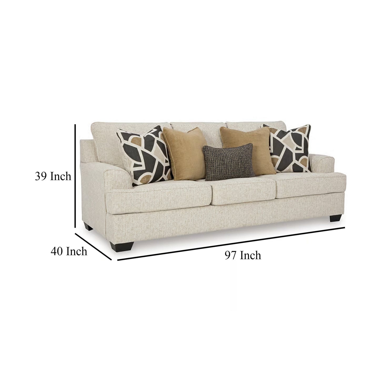 Divano Burgess, poliestere beige quarzo, 5 cuscini decorativi, 97 pollici