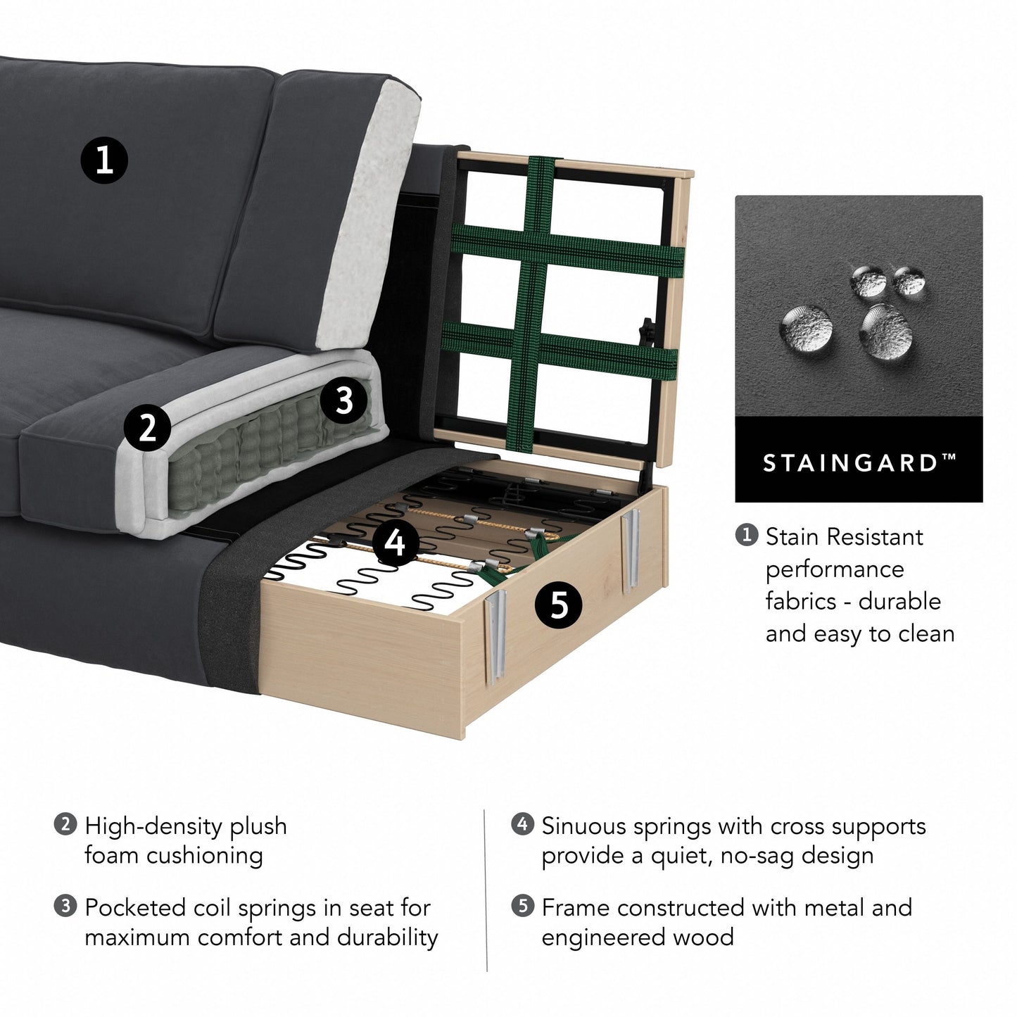 Divano grande da soggiorno a 3 posti Coventry 85W di Bush Furniture