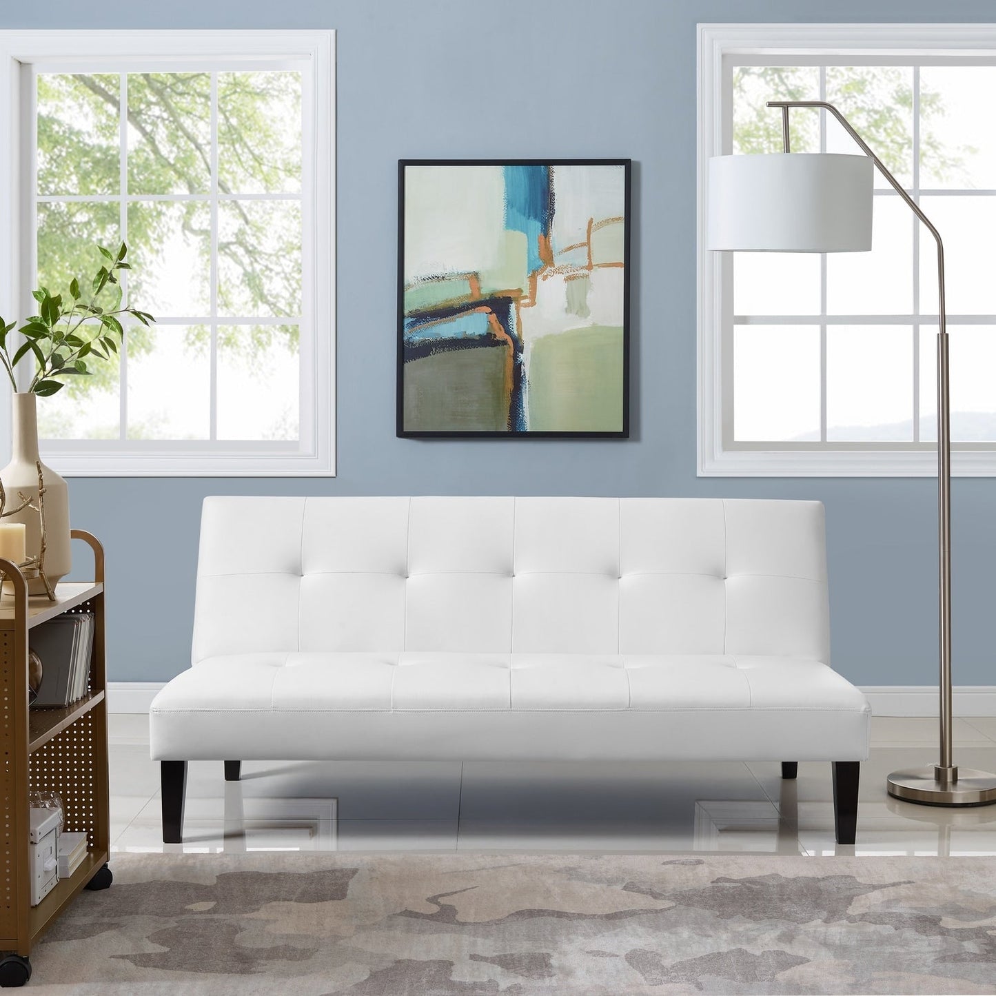 Collezione Ultimate Futon Sofa: Divano Futon con braccioli e portabicchieri, Divano imbottito con bottoni e gambe in legno