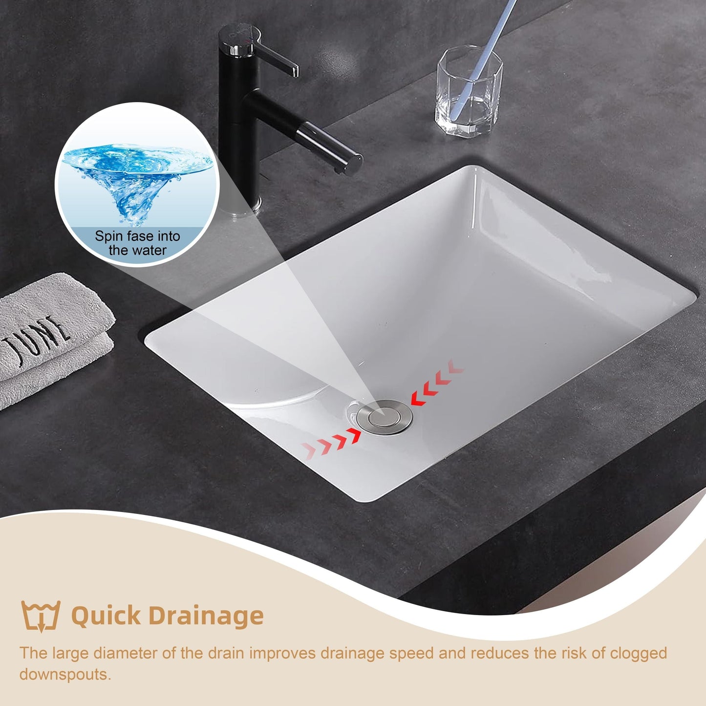 Lavandino da bagno sottotop CB HOME 20'' x 14'', lavabo da bagno rettangolare in ceramica bianca (20-5/8'' x 14-1/2'' x 8-1/4'')