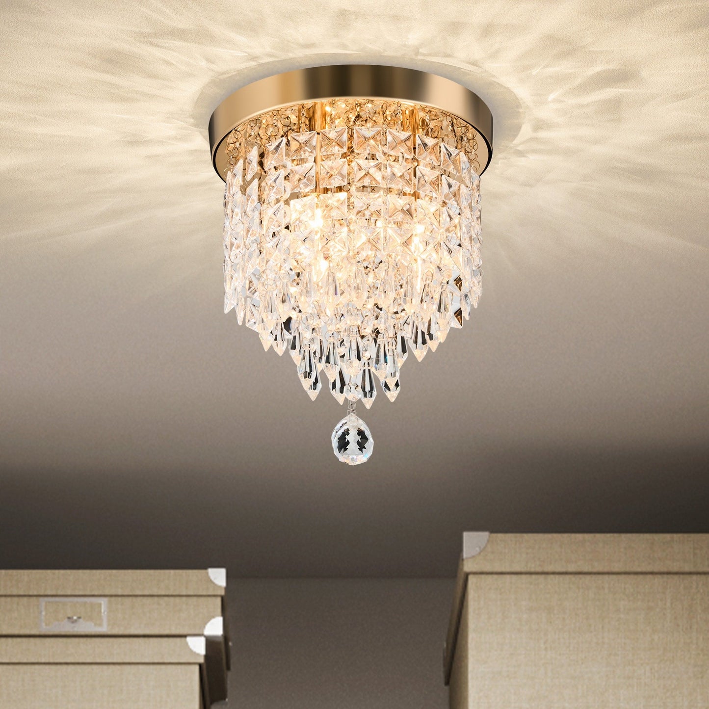 Lampadario in cristallo mini a 3 luci CO-Z con cristalli a goccia