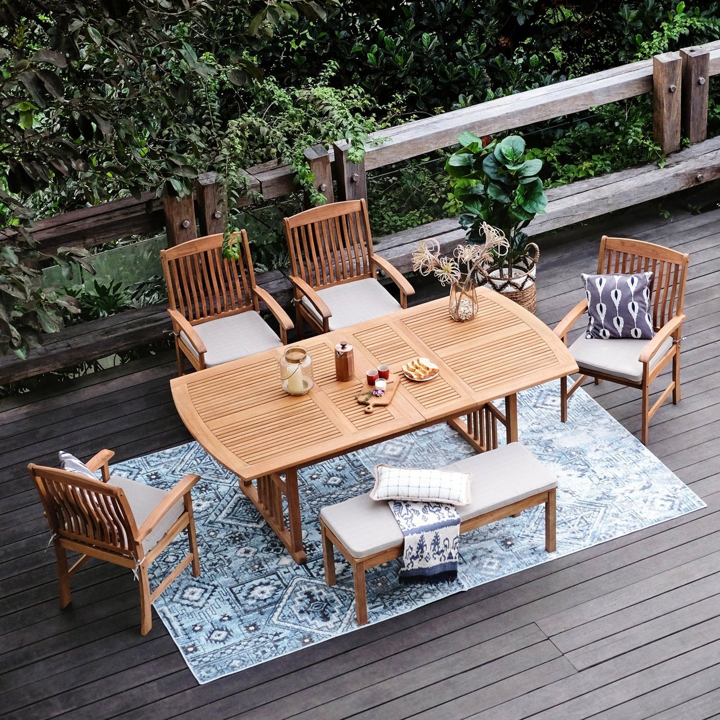 Set da pranzo estensibile da esterno Cambridge Casual Caterina in teak, 6 pezzi