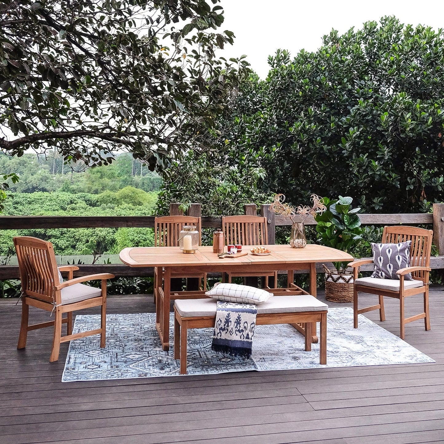 Set da pranzo estensibile da esterno Cambridge Casual Caterina in teak, 6 pezzi