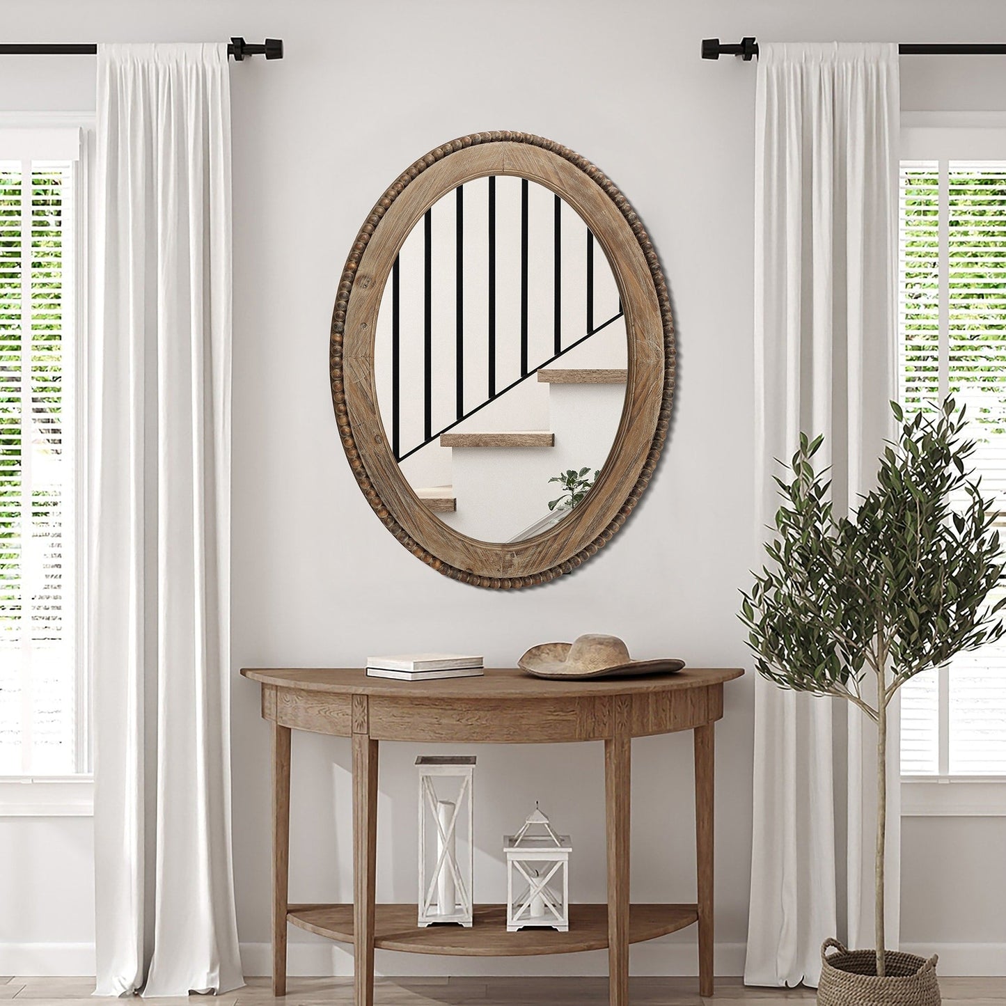 Specchio da parete ovale con cornice in legno Cameo da 32 pollici, specchio da parete per bagno - 31,89 A x 24 L x 1,26 P