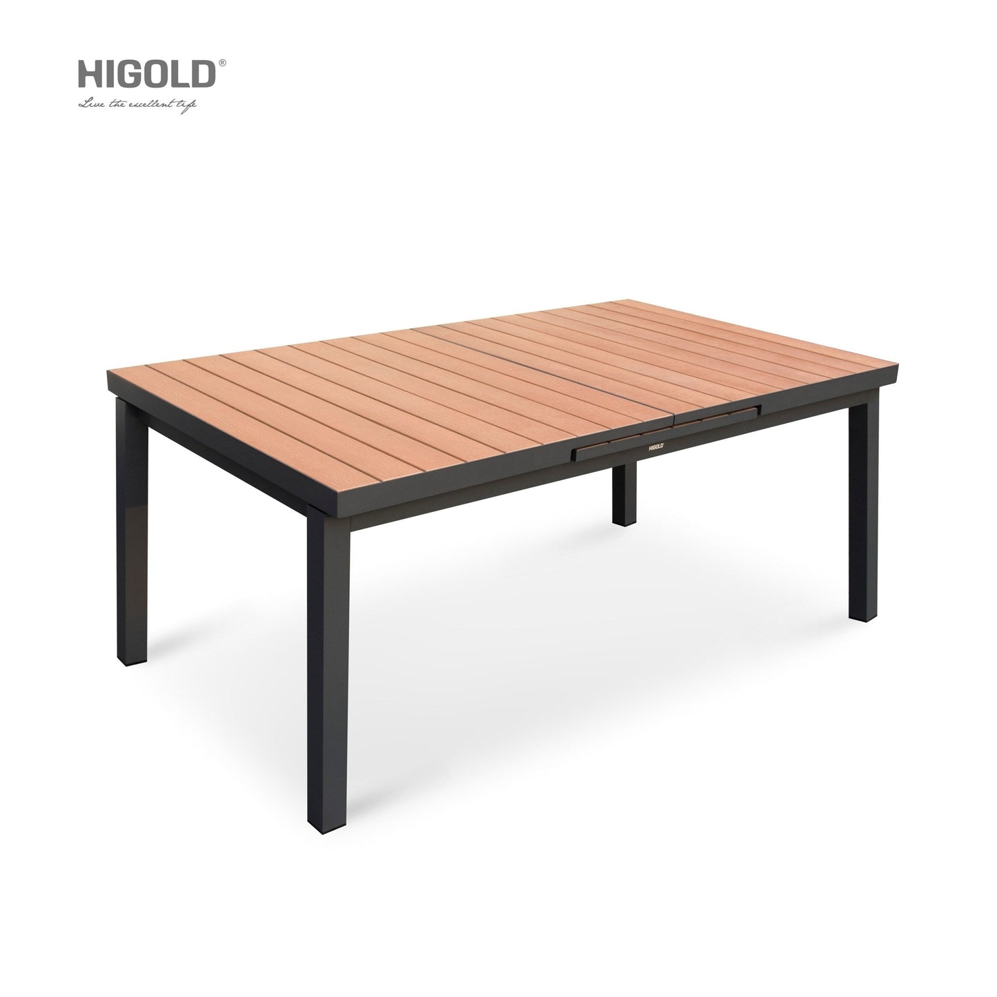Set da pranzo da esterno Carlo in plastica effetto legno, 9 pezzi, per 8 persone, tavolo allungabile e sedia impilabile