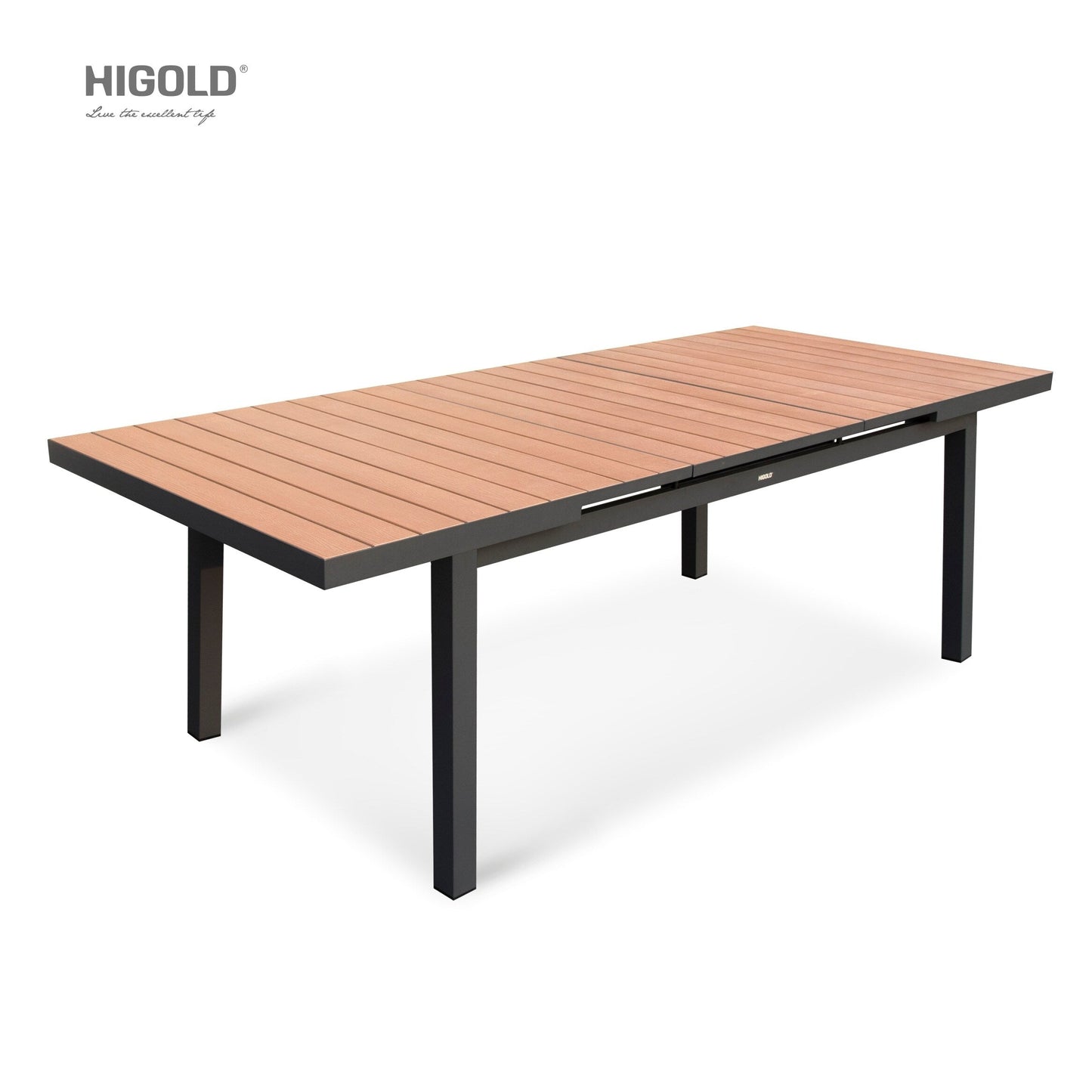 Set da pranzo da esterno Carlo in plastica effetto legno, 9 pezzi, per 8 persone, tavolo allungabile e sedia impilabile