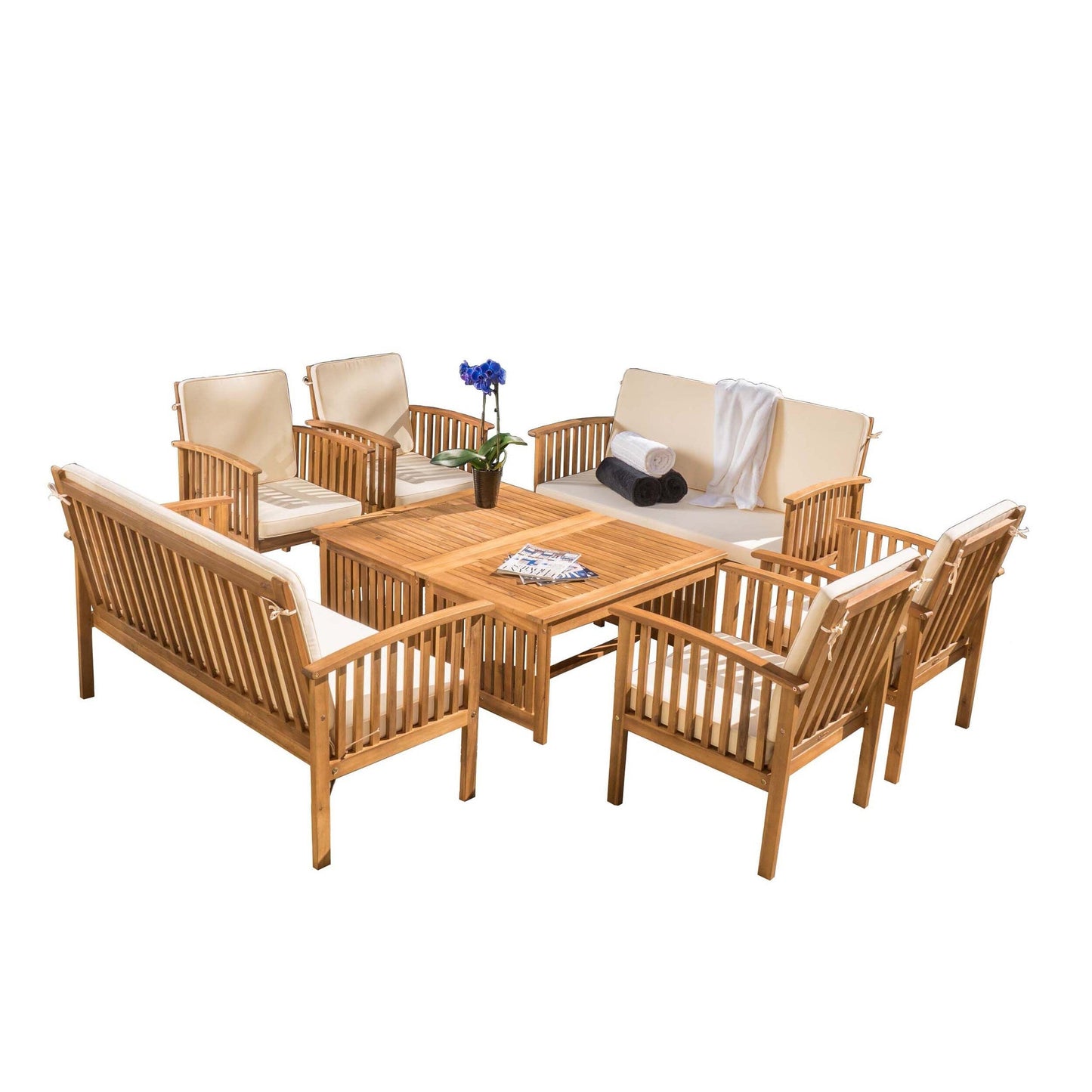Set di divani da esterno Carolina Acacia da 8 pezzi di Christopher Knight Home