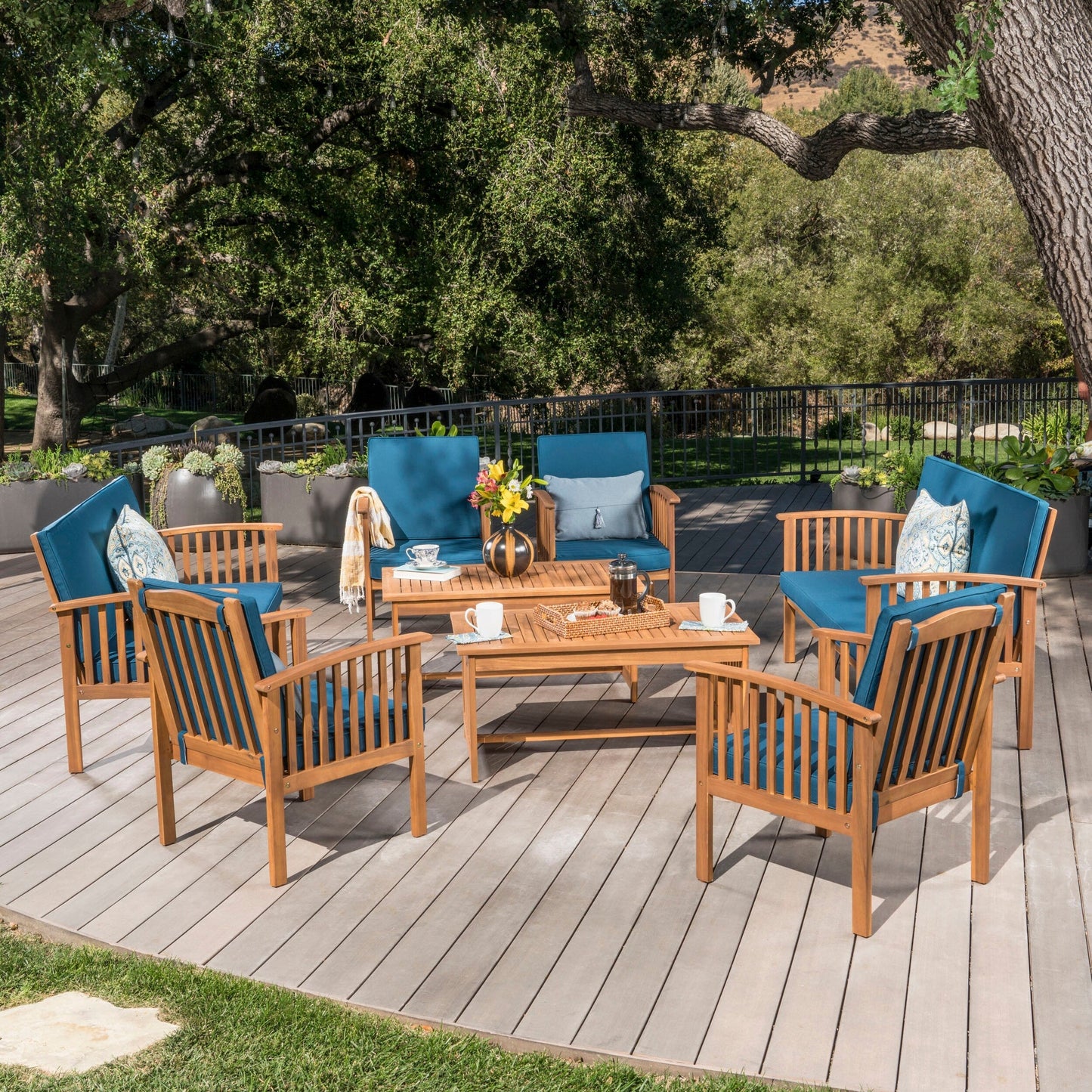 Set di divani da esterno Carolina Acacia da 8 pezzi di Christopher Knight Home