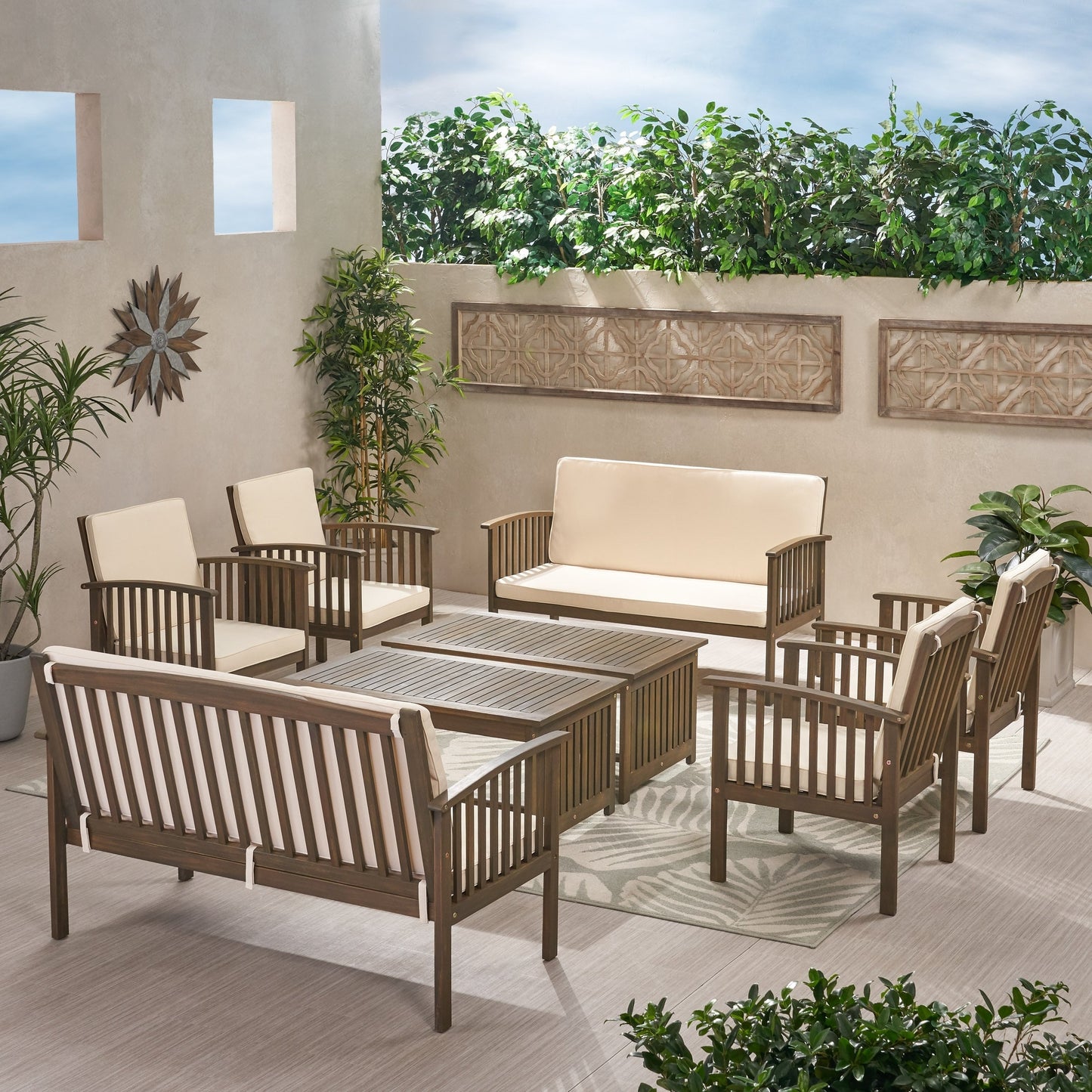 Set di divani da esterno Carolina Acacia da 8 pezzi di Christopher Knight Home