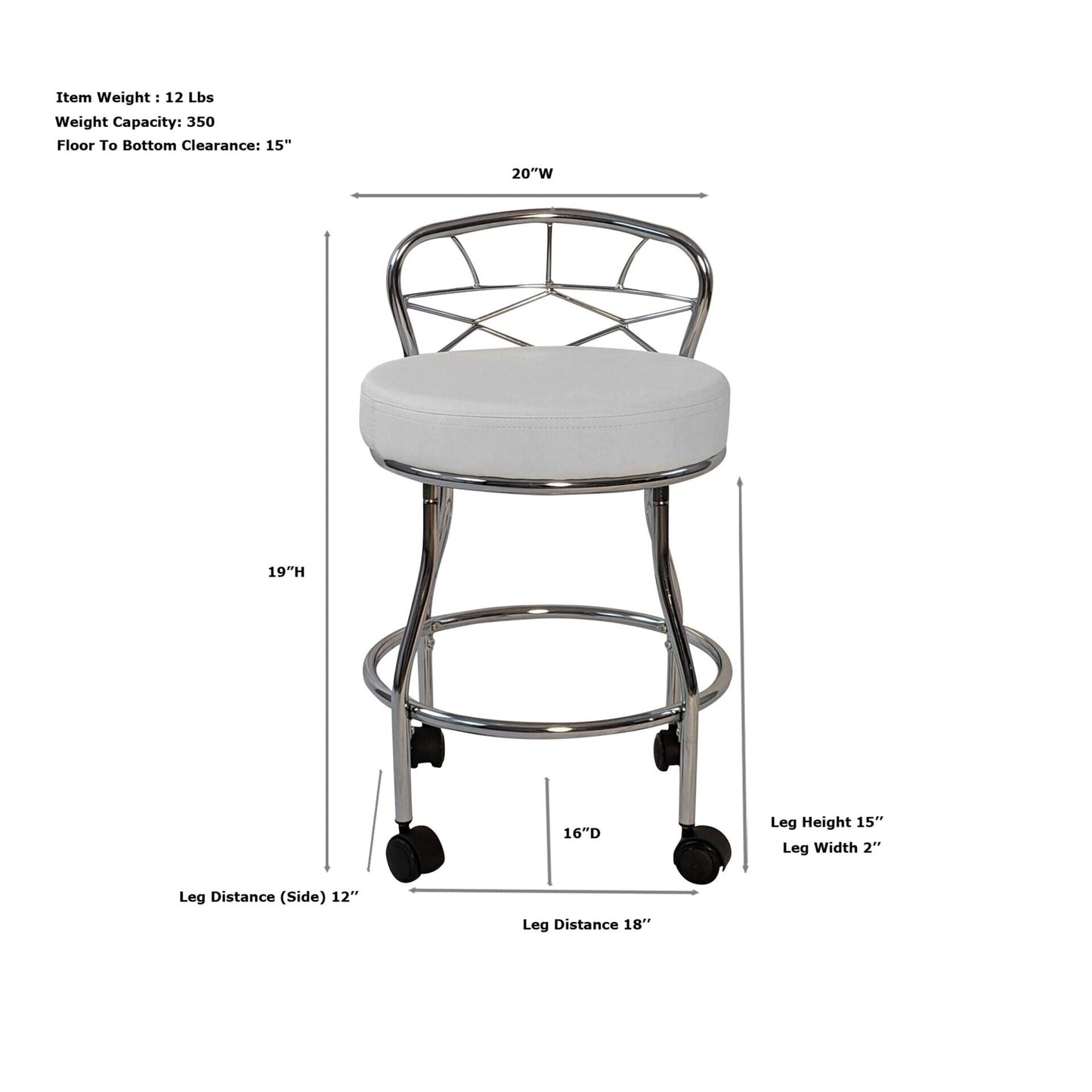 Sgabello da toeletta Diana X-Back con rotelle Carolina Living