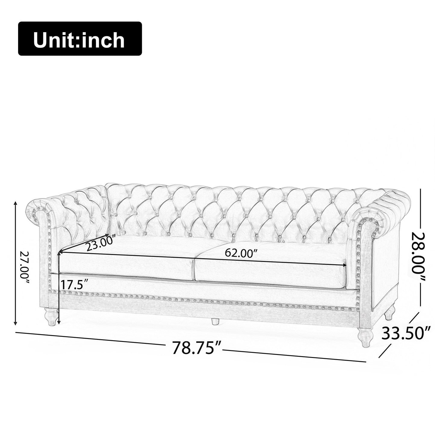 Divano Chesterfield Castalia con finiture a chiodo di Christopher Knight Home - 78,75 L x 33,50 P x 28,00 A