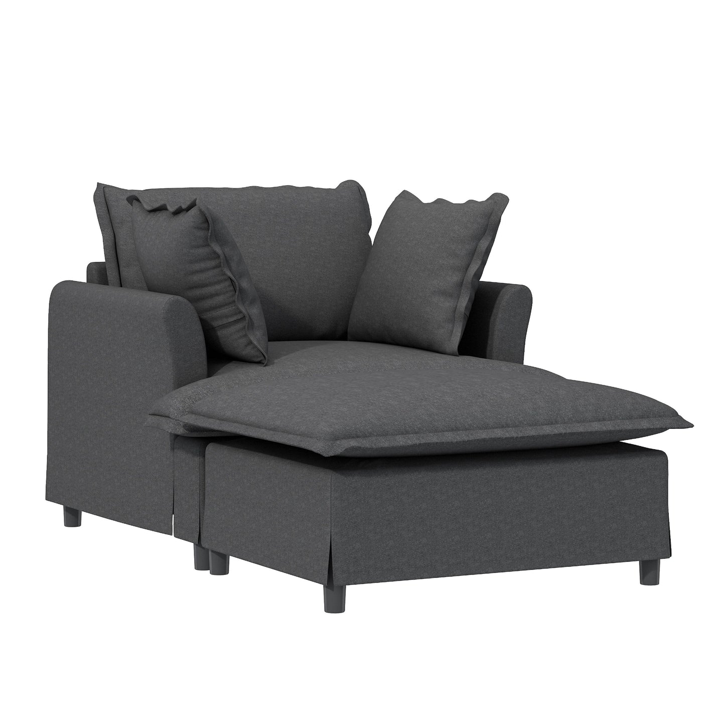 Chaise longue, divano letto singolo in ciniglia con ampia seduta, poltrona letto imbottita con poggiapiedi mobile, set divano da lettura