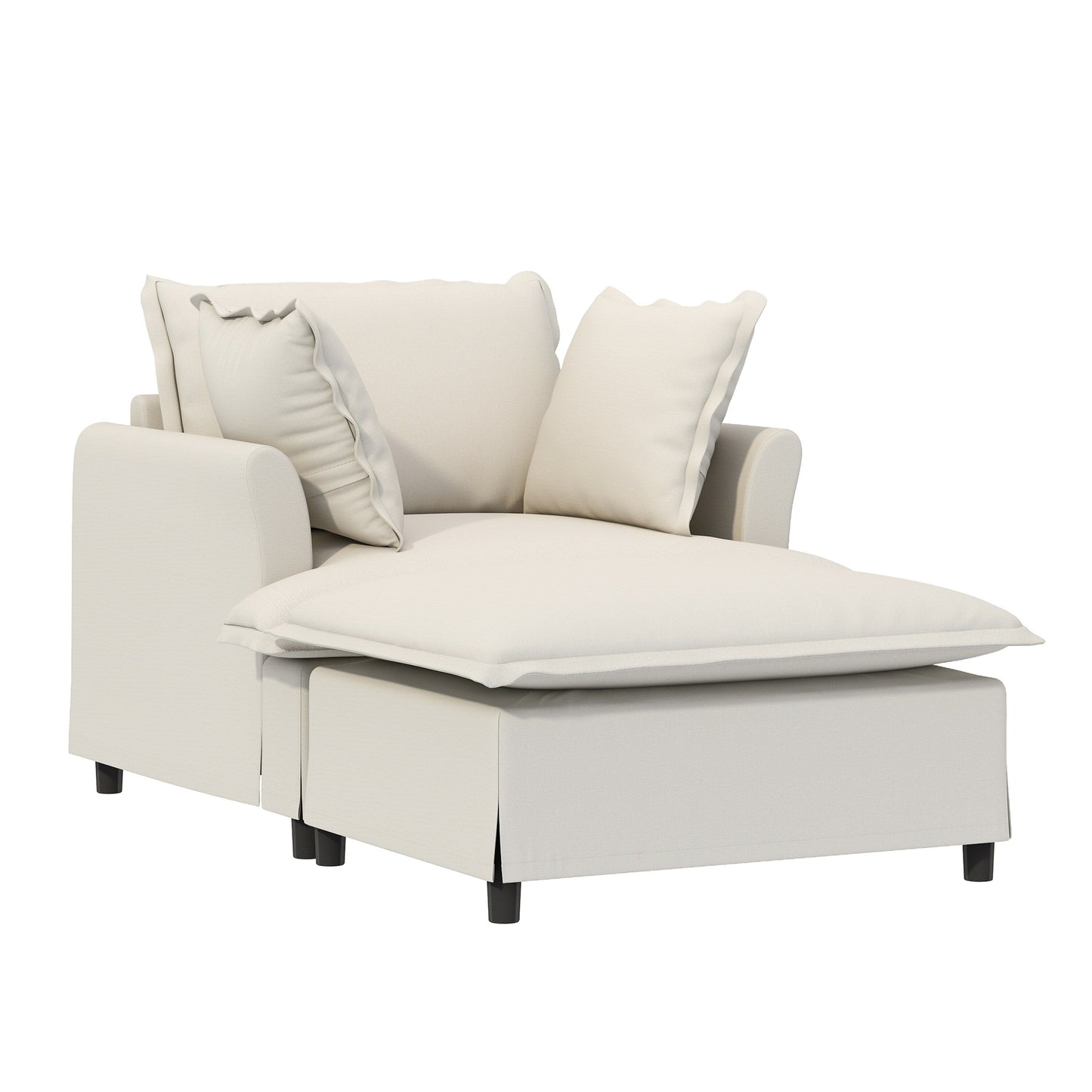 Chaise longue, divano letto singolo in ciniglia con ampia seduta, poltrona letto imbottita con poggiapiedi mobile, set divano da lettura