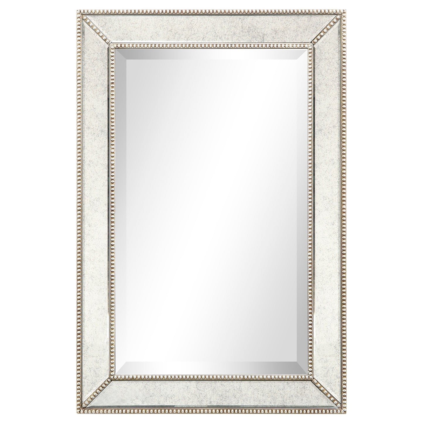 Specchio da parete rettangolare smussato con perline color champagne - Trasparente
