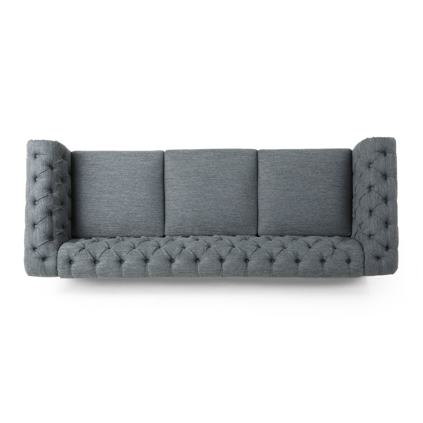 Divano Chesterfield a 3 posti con bottoni capitonné color carbone e gambe in legno